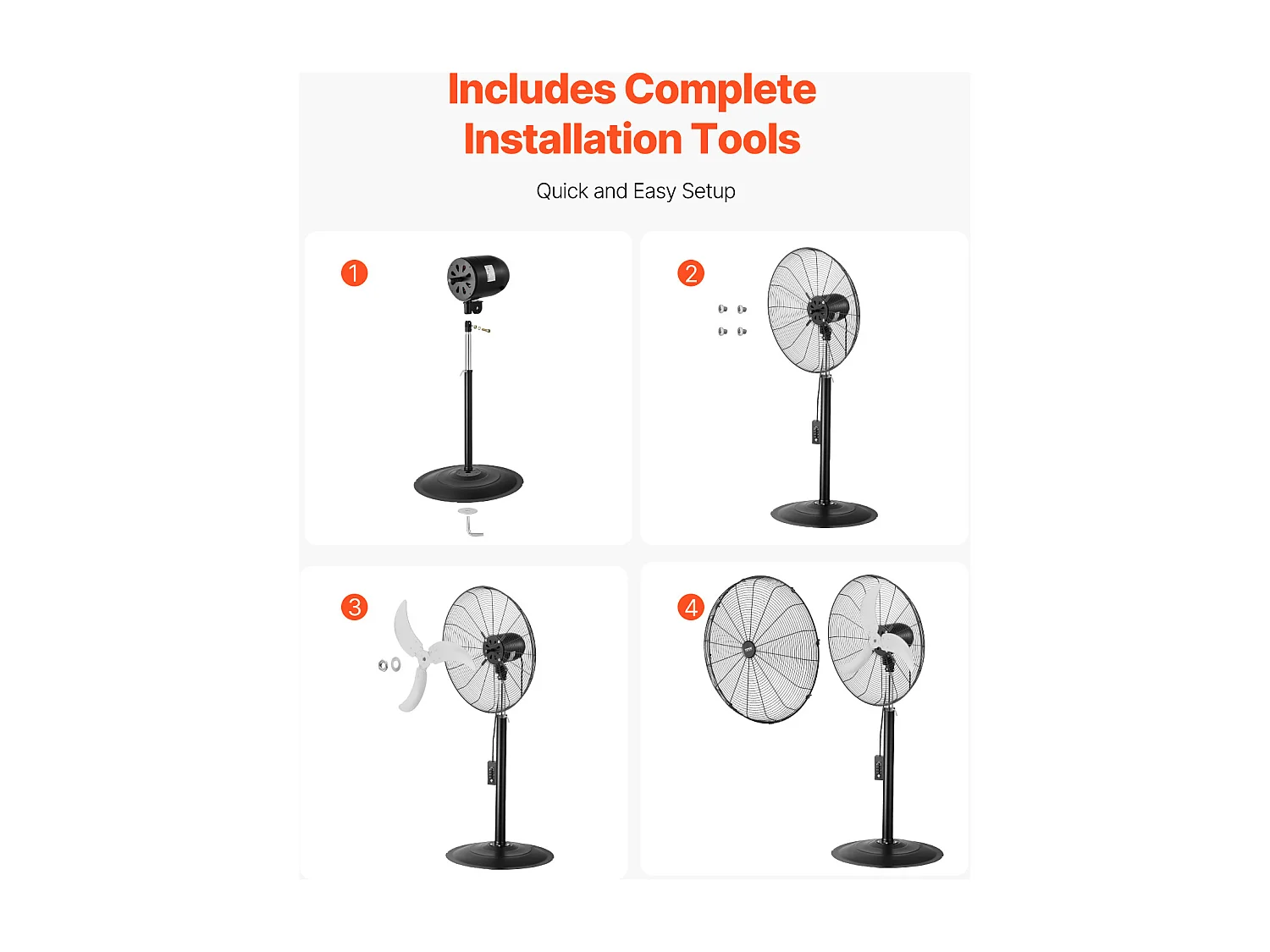 Ventilateur SucceBuy sur Piédestal Industriel 61CM SucceBuy-Oscillant à 3 Vitesses, Réglable en Hauteur