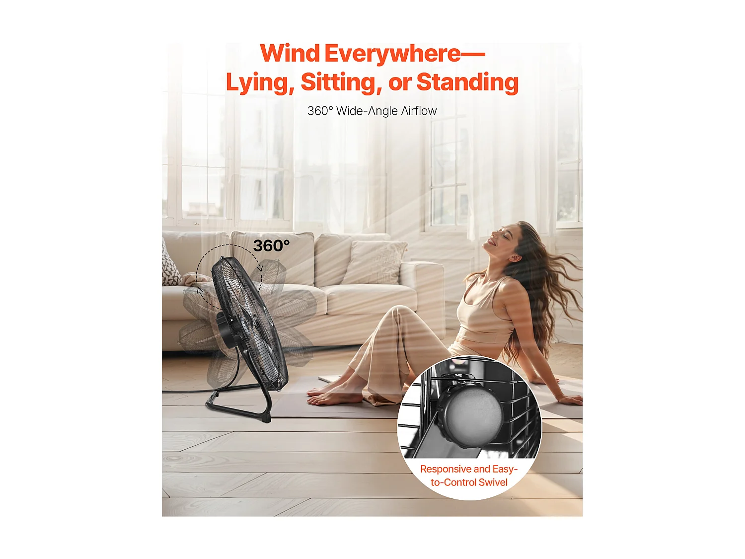 Ventilateur SucceBuy Lot de 2 Ventilateurs de Sol de 51CM, 3 Vitesses, Haute Vitesse, Inclinaison à 360°