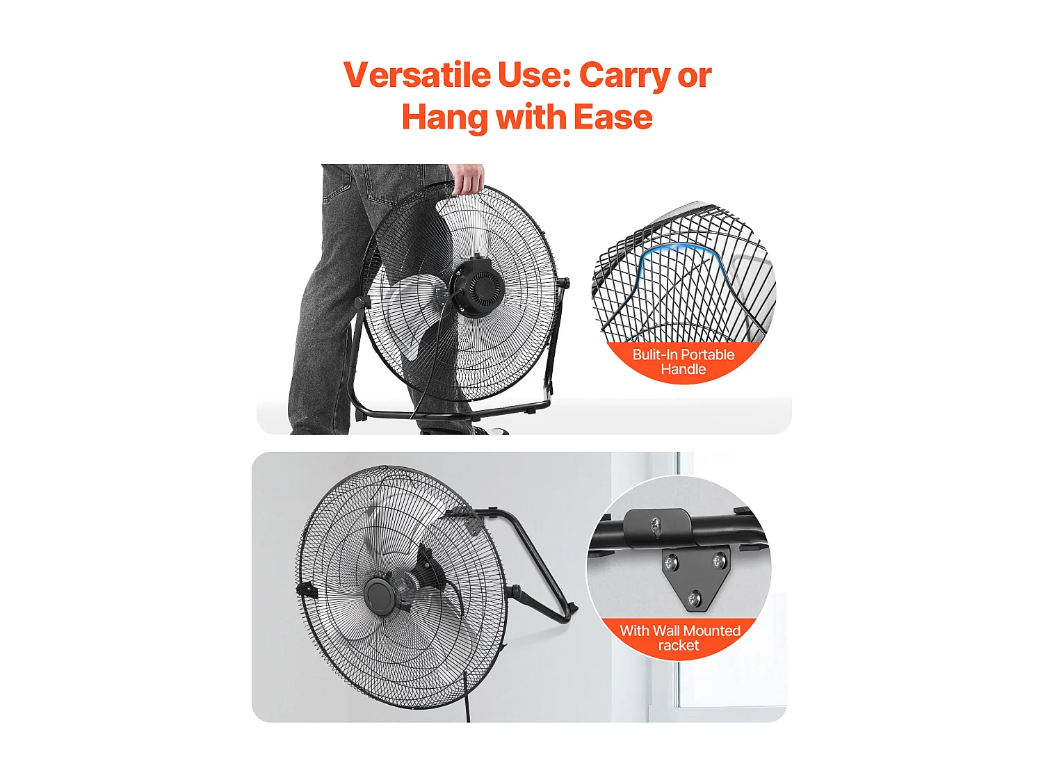 Ventilateur SucceBuy Lot de 2 Ventilateurs de Sol de 51CM, 3 Vitesses, Haute Vitesse, Inclinaison à 360°