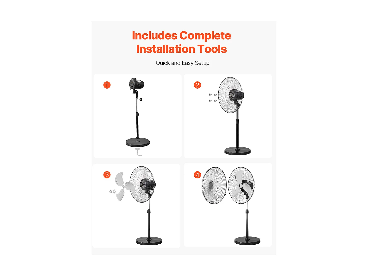 Ventilateur SucceBuy 570mm Ventilateur sur Pied avec 3 Vitesses, Réglable en Hauteur 110,5-138cm