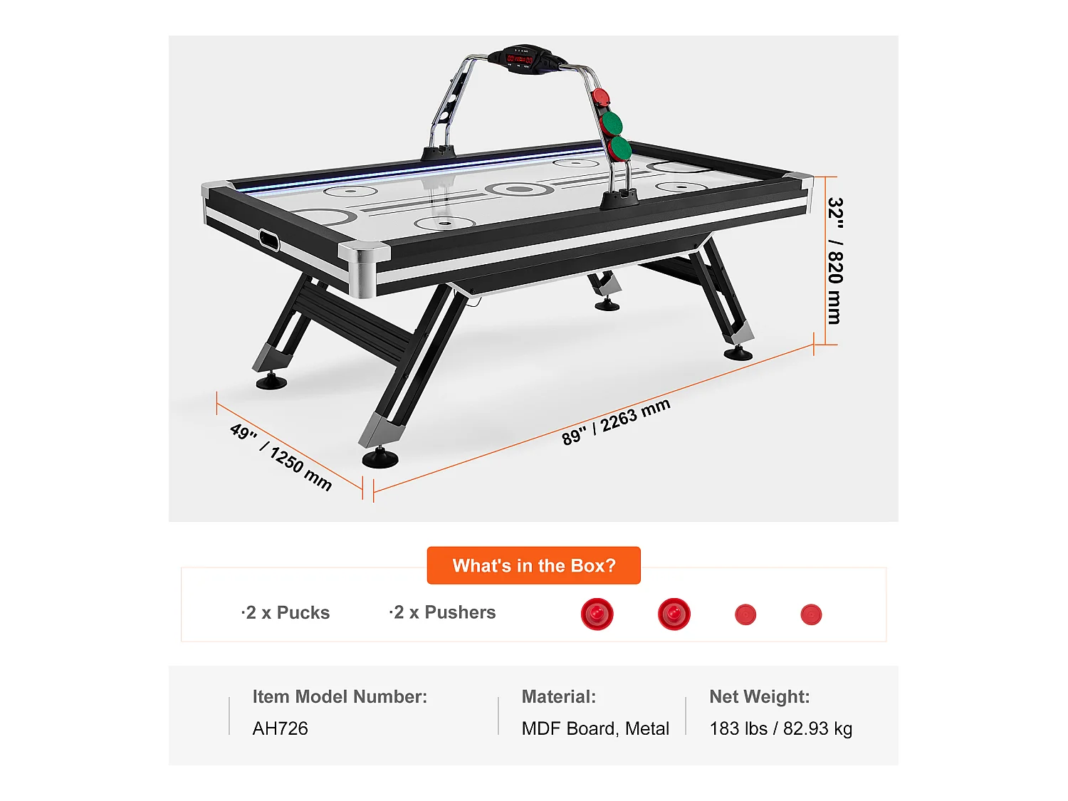 Table de Air Hockey, SucceBuy Table d'Air Hockey avec Score LED, Accessoires Inclus
