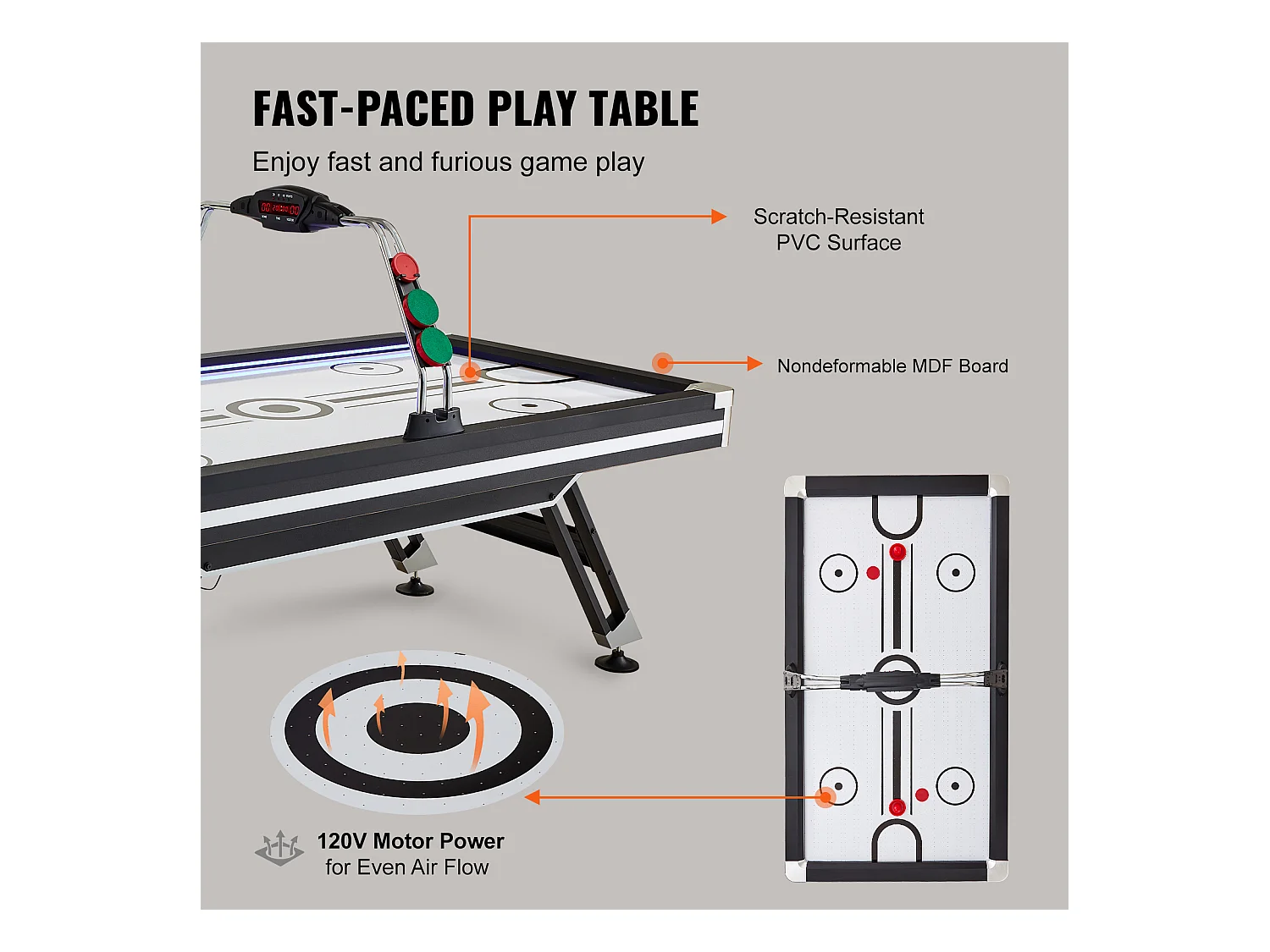 Table de Air Hockey, SucceBuy Table d'Air Hockey avec Score LED, Accessoires Inclus