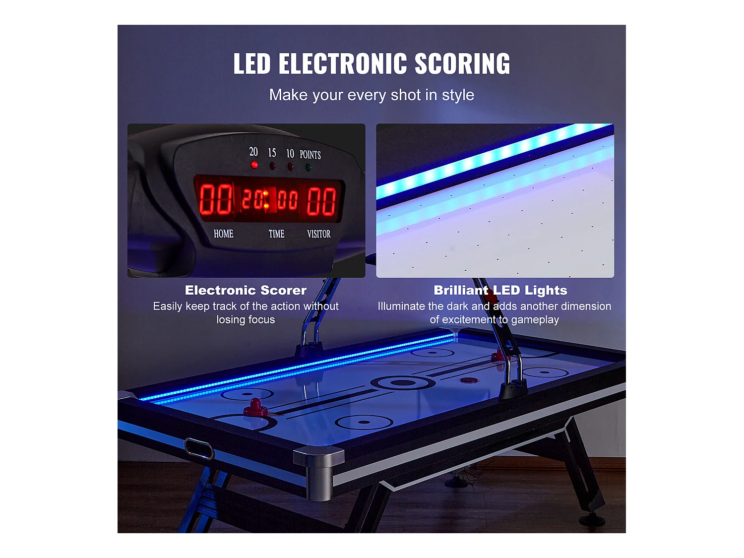 Table de Air Hockey, SucceBuy Table d'Air Hockey avec Score LED, Accessoires Inclus