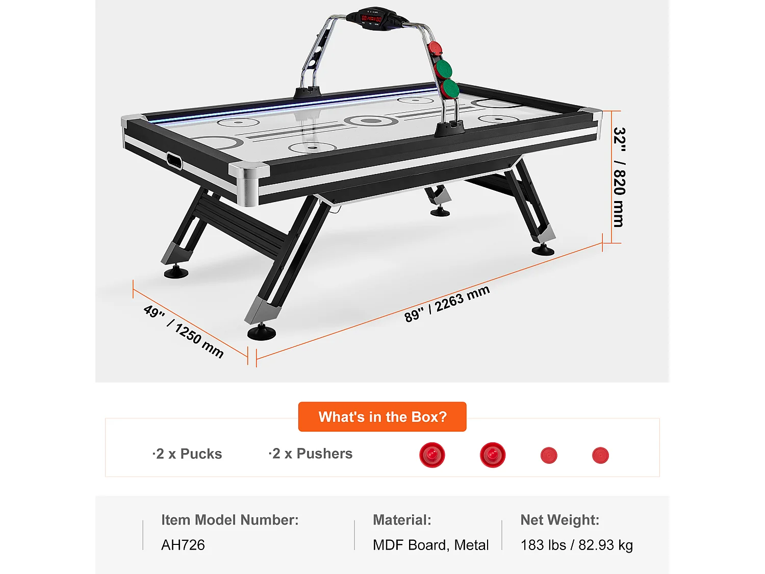 Table de Air Hockey, SucceBuy Table d'Air Hockey avec Score LED, Accessoires Inclus