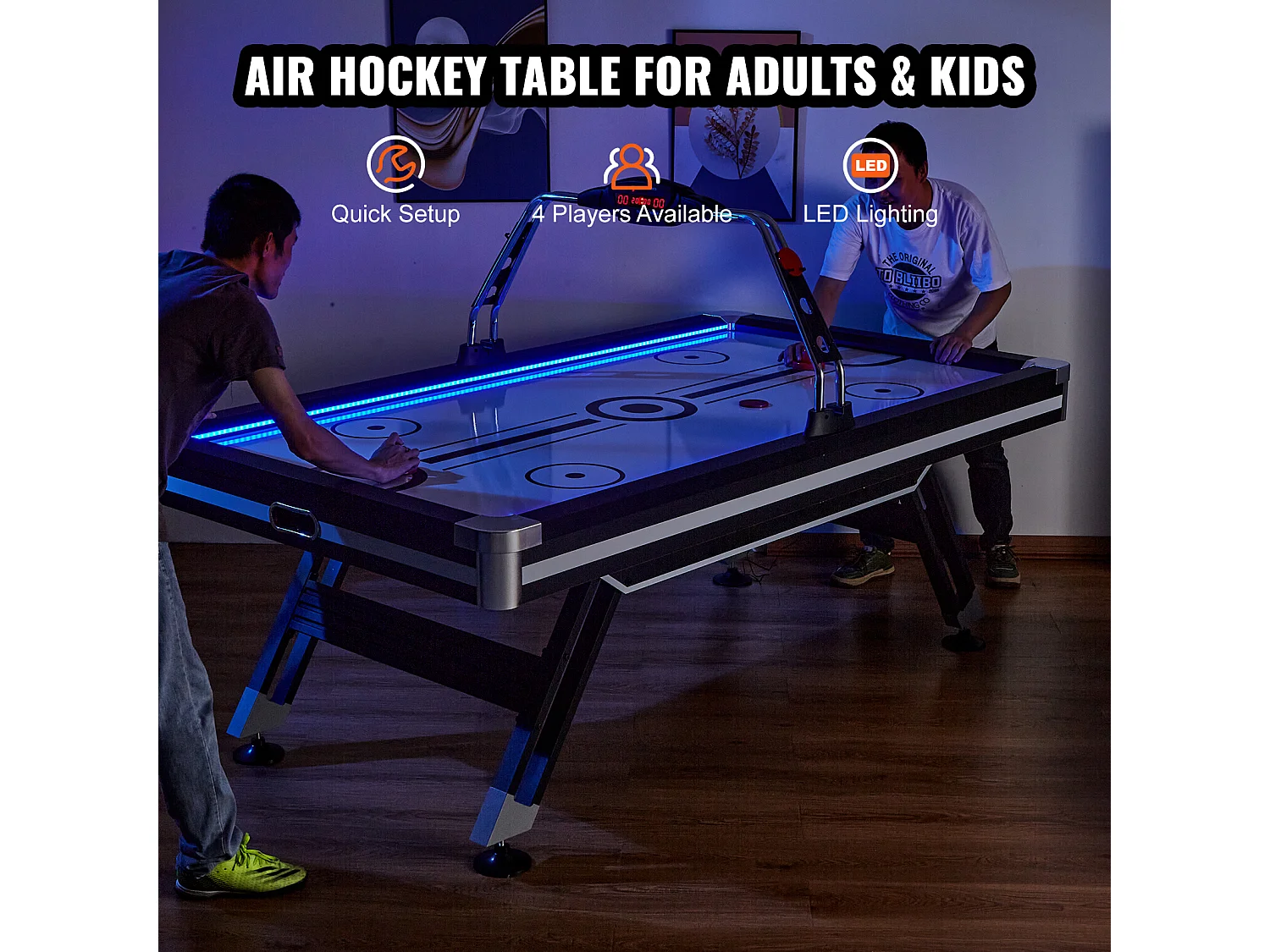 Table de Air Hockey, SucceBuy Table d'Air Hockey avec Score LED, Accessoires Inclus
