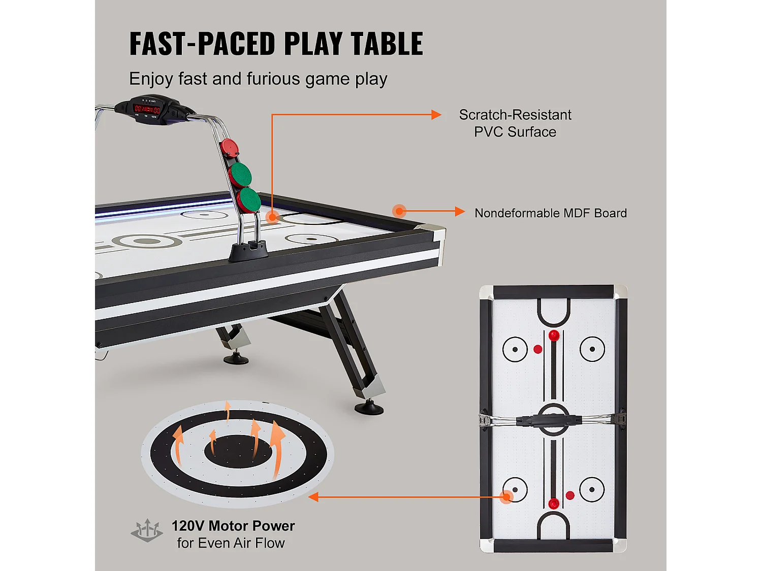 Table de Air Hockey, SucceBuy Table d'Air Hockey avec Score LED, Accessoires Inclus