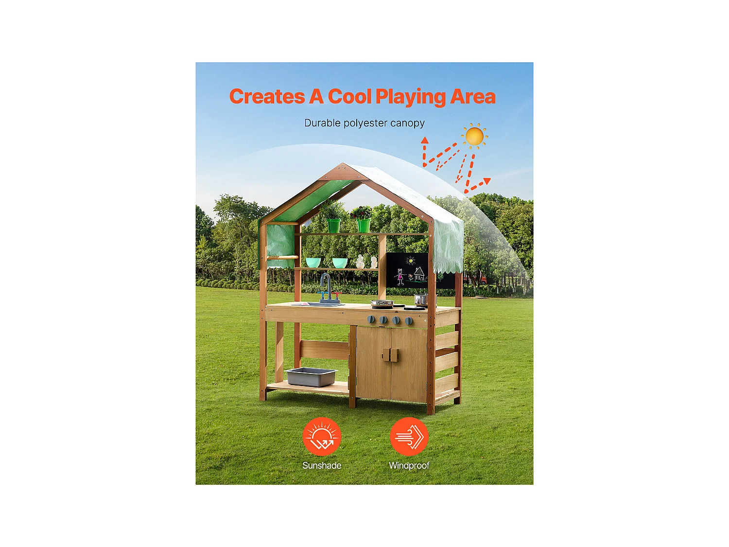 Cuisine pour Enfants, SucceBuy Cuisine en Bois, Jeu d'Extérieur pour Enfants, Cuisine de Jeu d'Imitation