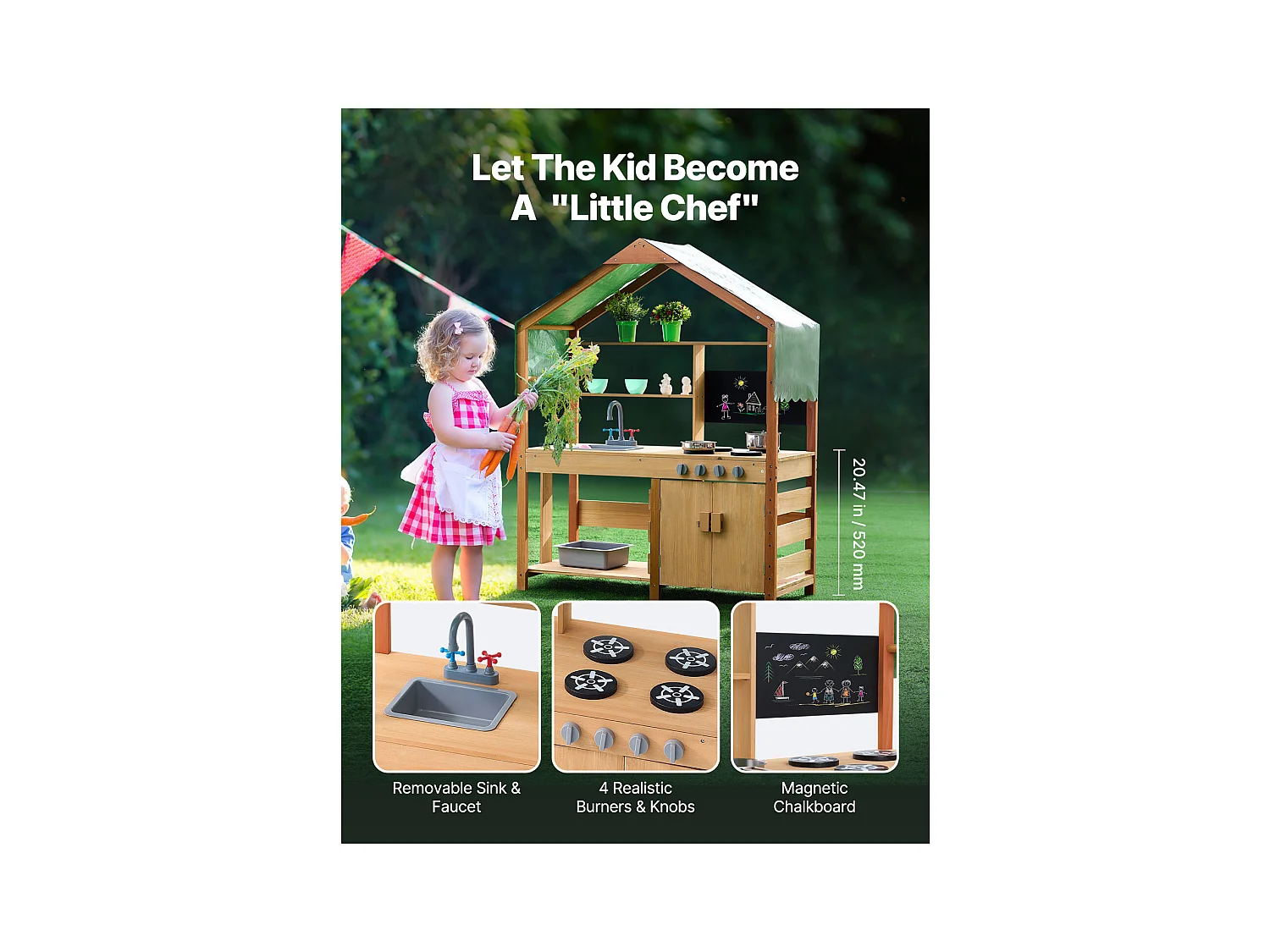 Cuisine pour Enfants, SucceBuy Cuisine en Bois, Jeu d'Extérieur pour Enfants, Cuisine de Jeu d'Imitation