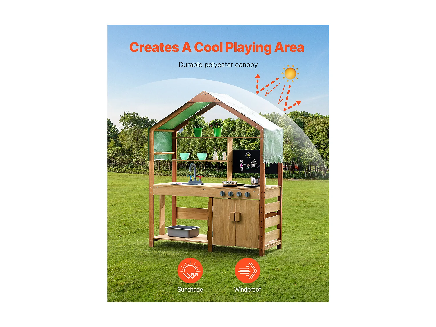 Cuisine pour Enfants, SucceBuy Cuisine en Bois, Jeu d'Extérieur pour Enfants, Cuisine de Jeu d'Imitation