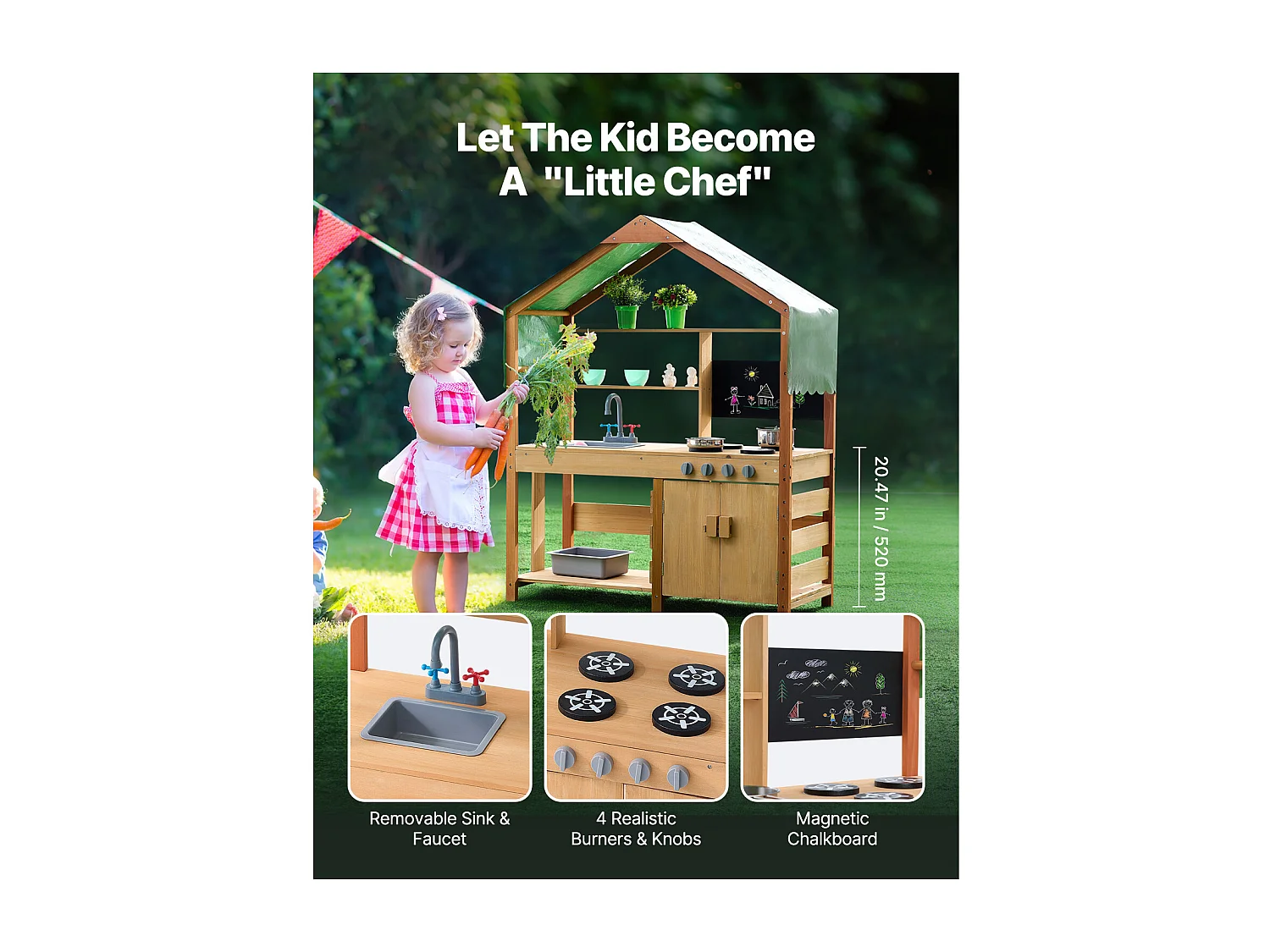 Cuisine pour Enfants, SucceBuy Cuisine en Bois, Jeu d'Extérieur pour Enfants, Cuisine de Jeu d'Imitation