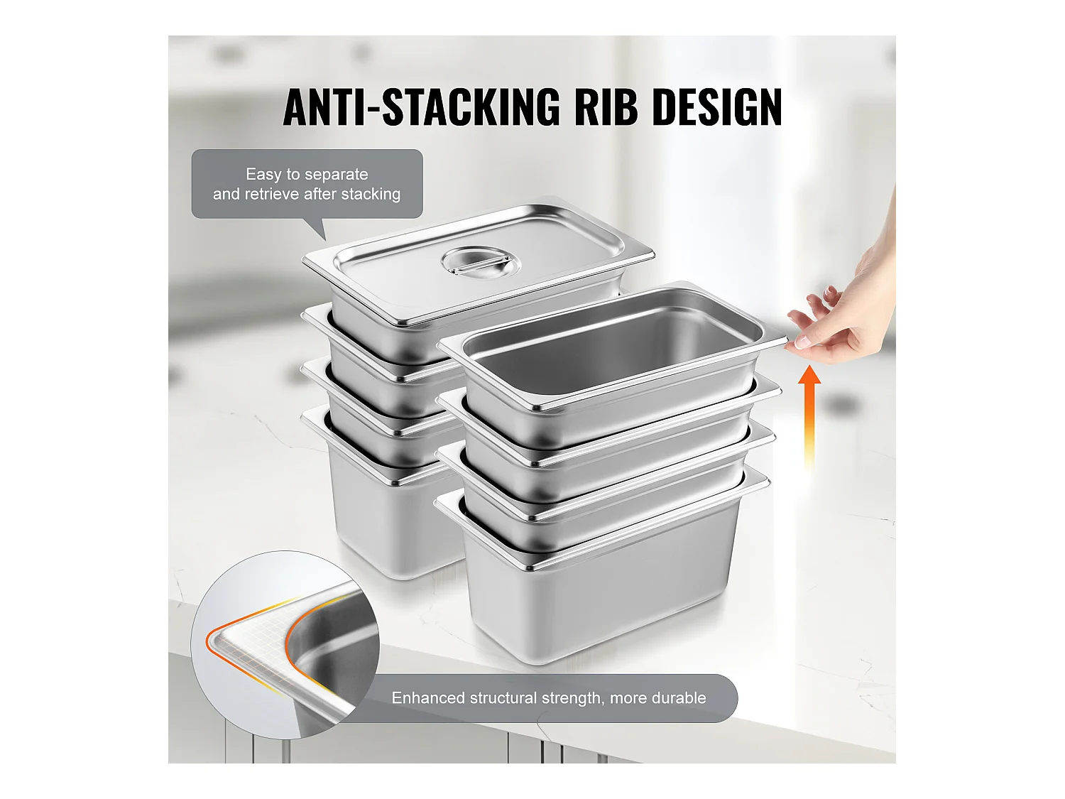 Casseroles D'Hôtel SucceBuy, Lot de 8, Profonde 15 cm, en Acier Inoxydable avec Couvercle