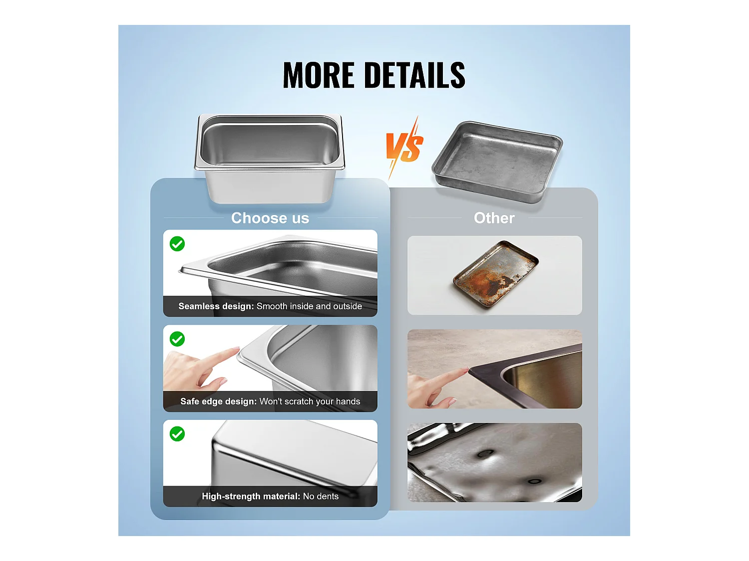 Casseroles D'Hôtel SucceBuy, Lot de 8, Profonde 15 cm, en Acier Inoxydable avec Couvercle