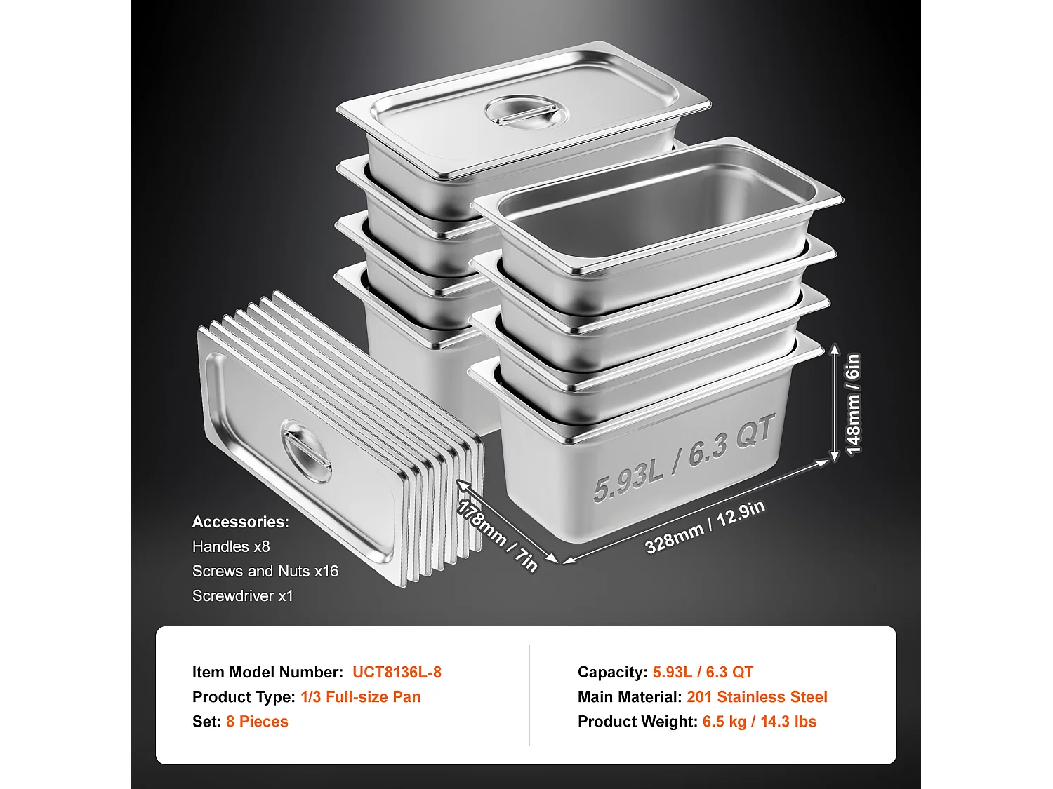 Casseruole d'Albergo SucceBuy, In Lotto da 8, Alte 15 cm, in Acciaio Inossidabile con Coperchio