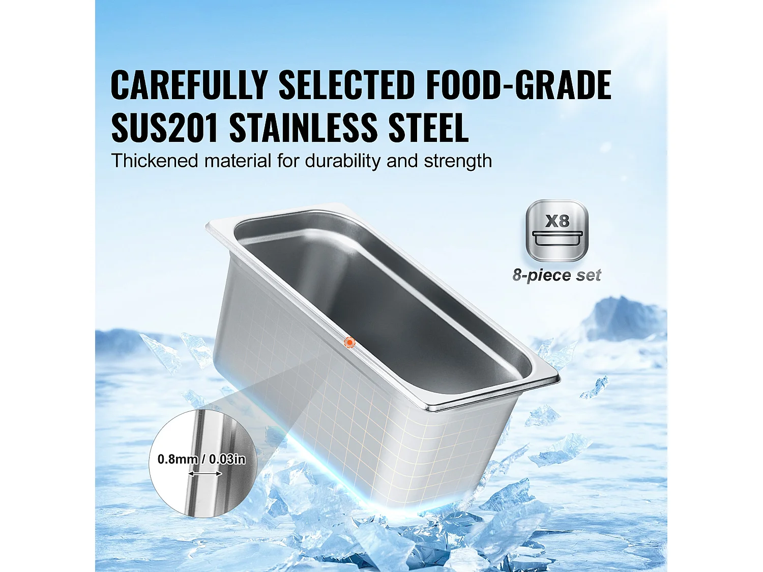 Casseruole d'Albergo SucceBuy, In Lotto da 8, Alte 15 cm, in Acciaio Inossidabile con Coperchio