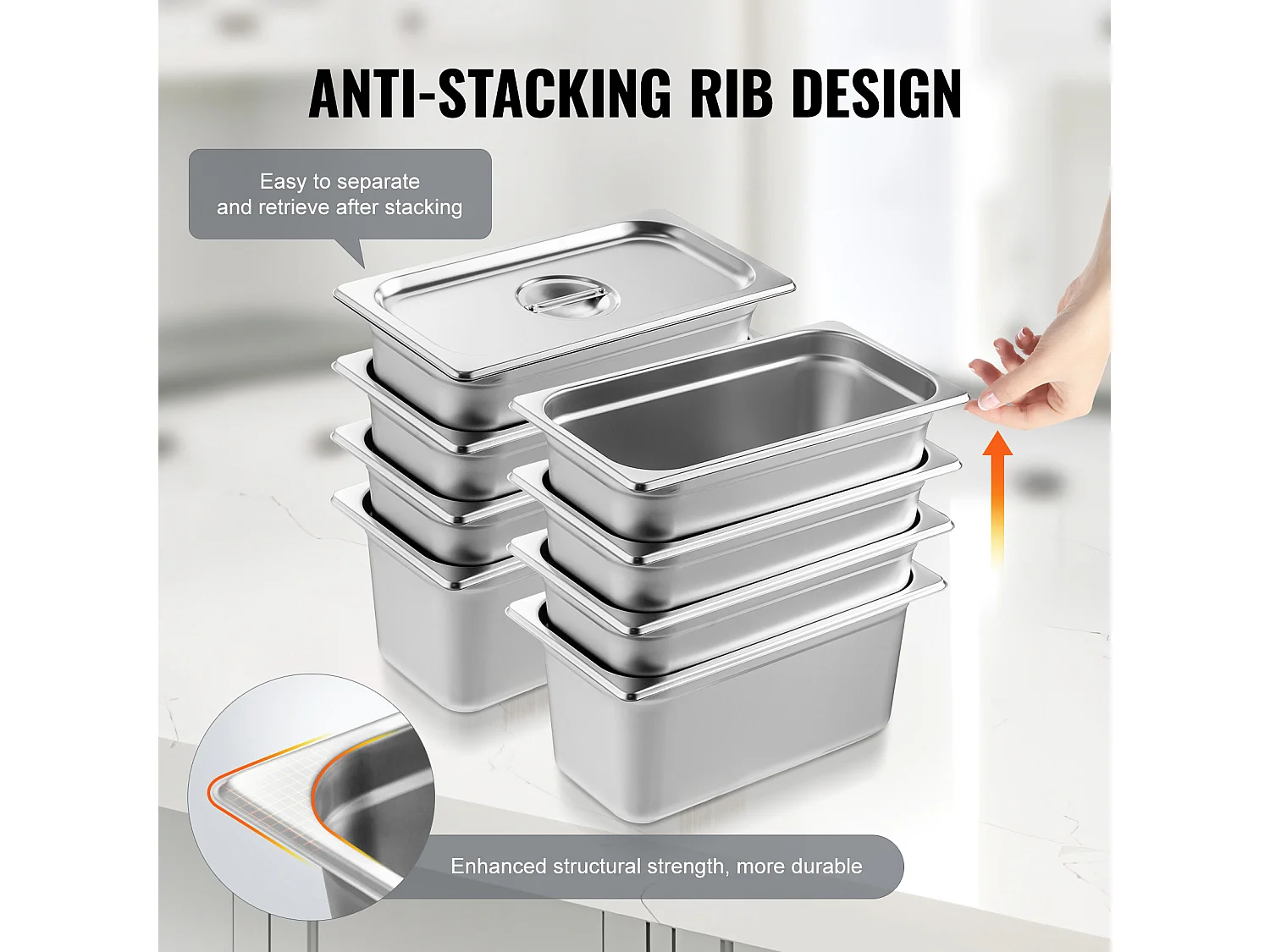 Casseruole d'Albergo SucceBuy, In Lotto da 8, Alte 15 cm, in Acciaio Inossidabile con Coperchio