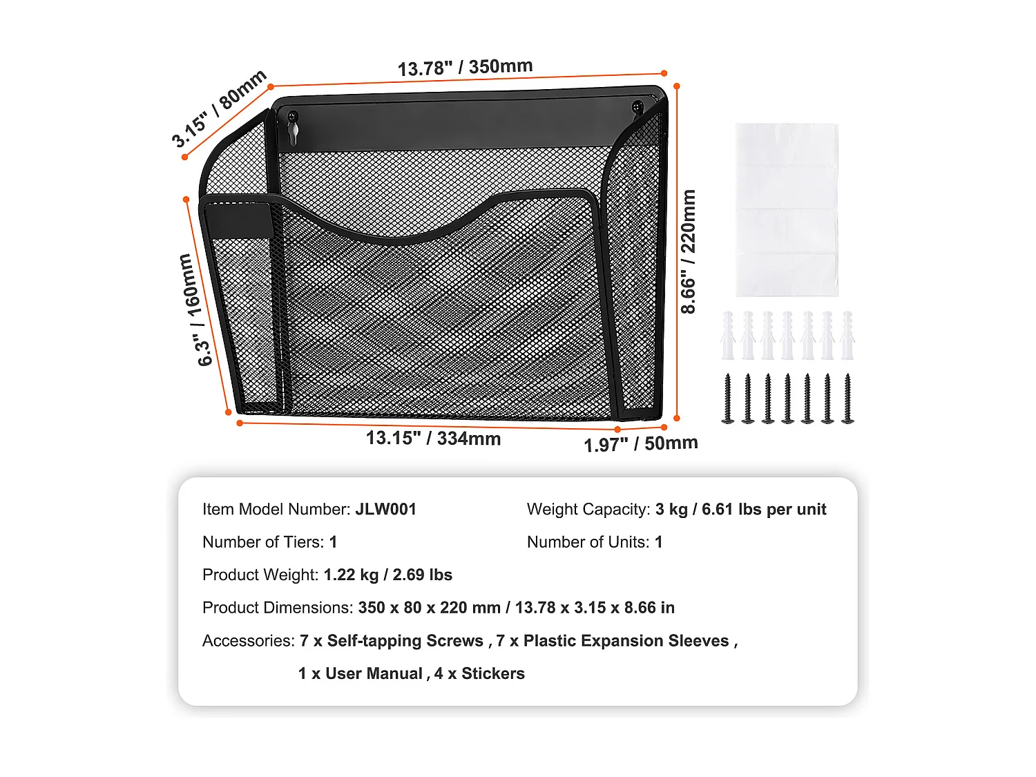 Support Mural SucceBuy File Wall Rack Mesh Wall File Holder 3 Pièces 1 Poche pour Bureau et École