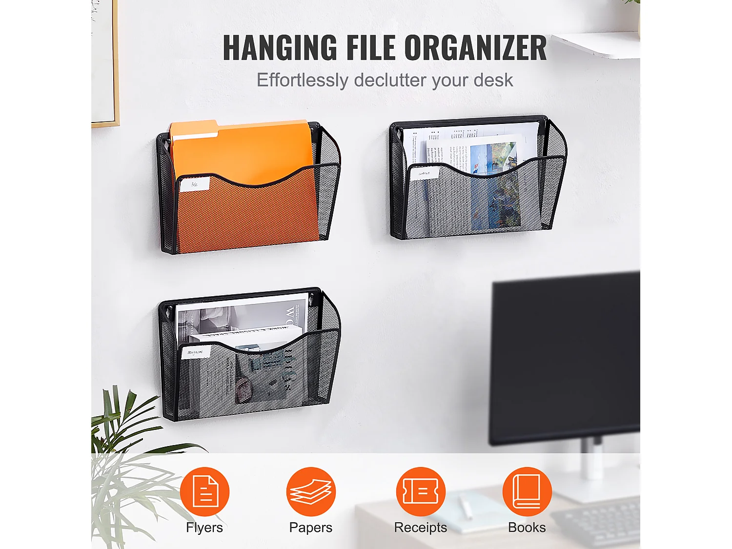 Support Mural SucceBuy File Wall Rack Mesh Wall File Holder 3 Pièces 1 Poche pour Bureau et École