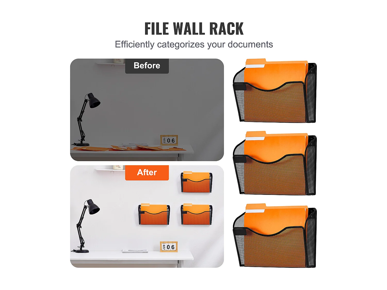 Support Mural SucceBuy File Wall Rack Mesh Wall File Holder 3 Pièces 1 Poche pour Bureau et École