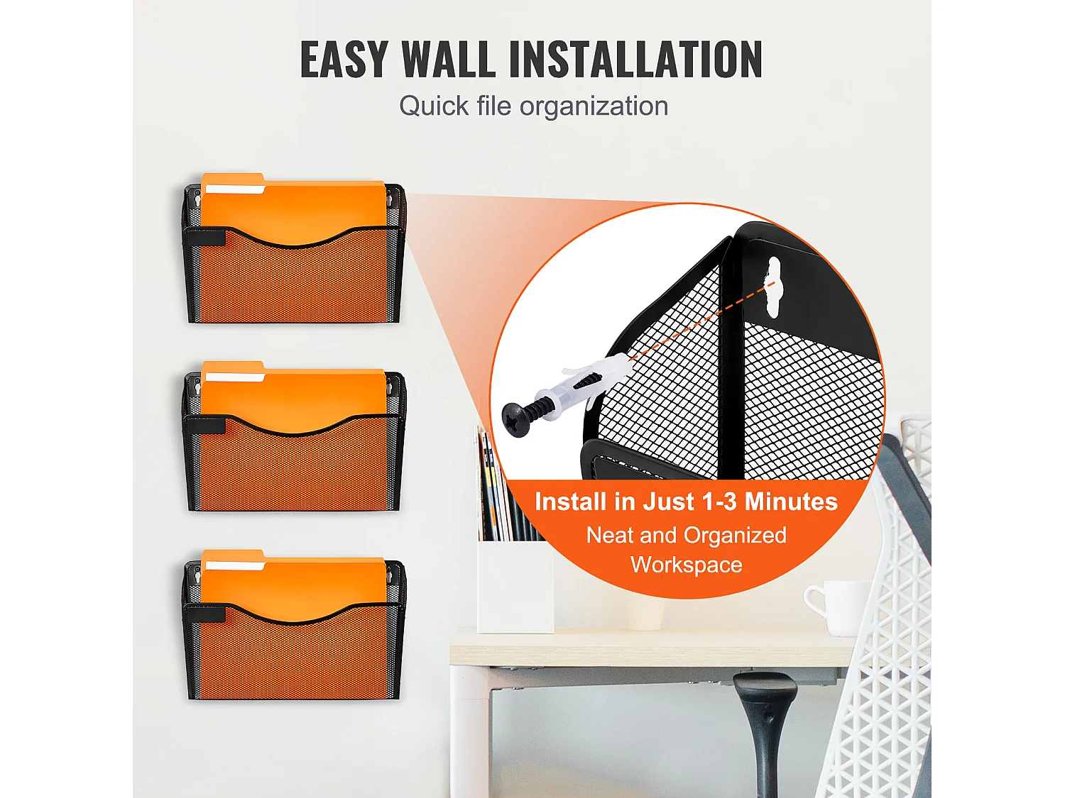 Support Mural SucceBuy File Wall Rack Mesh Wall File Holder 3 Pièces 1 Poche pour Bureau et École