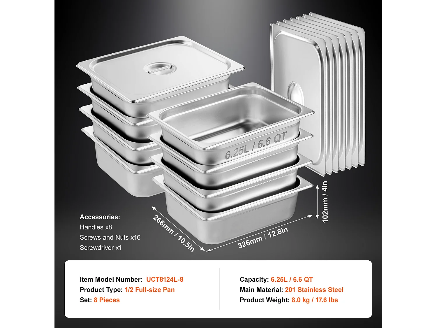 Hotelkochtöpfe SucceBuy, Set von 8, aus Edelstahl mit Deckel, für Gewerbliche und Industrielle Nutzung