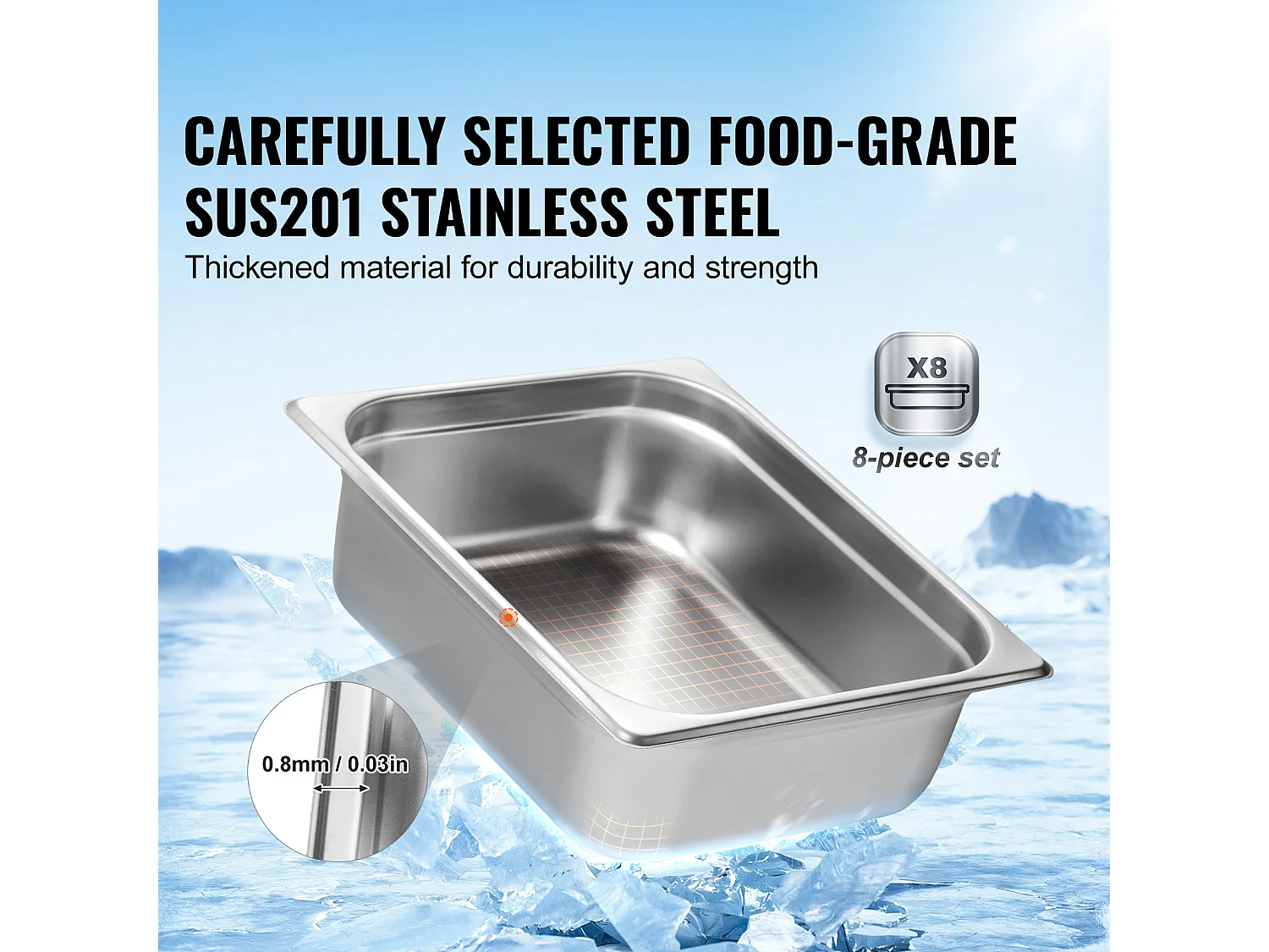 Hotelkochtöpfe SucceBuy, Set von 8, aus Edelstahl mit Deckel, für Gewerbliche und Industrielle Nutzung