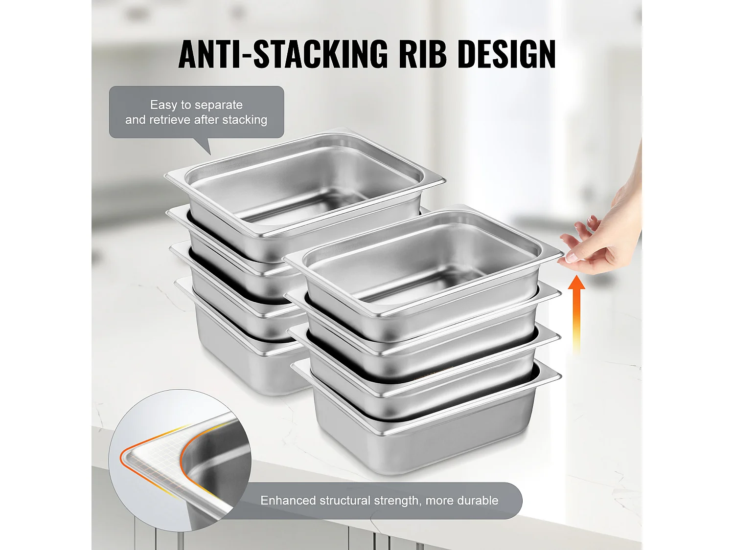 Batterie de cuisine, Casseroles D'Hôtel SucceBuy, Lot de 8, en Acier Inoxydable avec Couvercle, pour Usage Commercial et Industriel