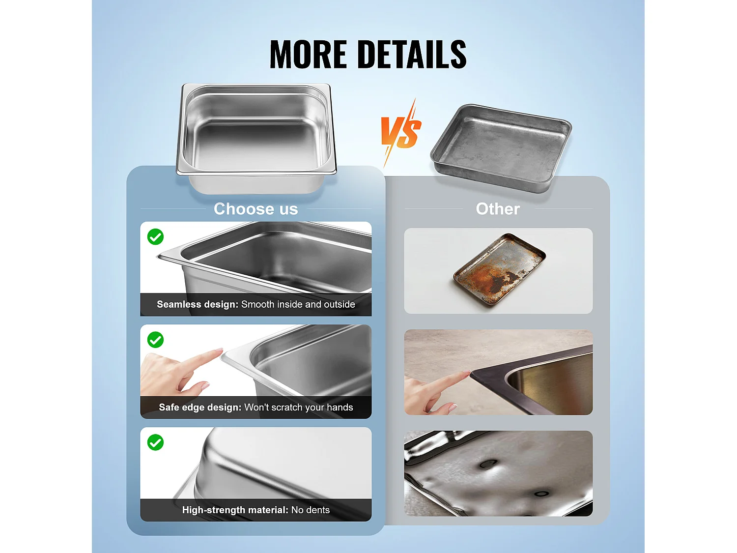 Batterie de cuisine, Casseroles D'Hôtel SucceBuy, Lot de 8, en Acier Inoxydable avec Couvercle, pour Usage Commercial et Industriel