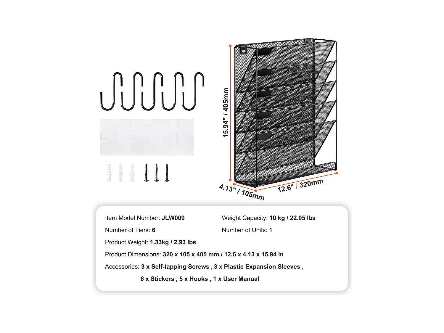 Support Mural SucceBuy pour Dossiers, Support Mural en Maille, 1 Pièce, 6 Poches, pour Bureau/École