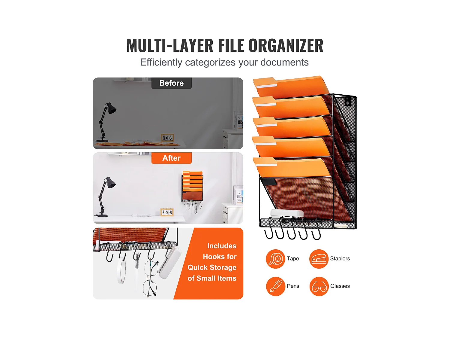 Support Mural SucceBuy pour Dossiers, Support Mural en Maille, 1 Pièce, 6 Poches, pour Bureau/École