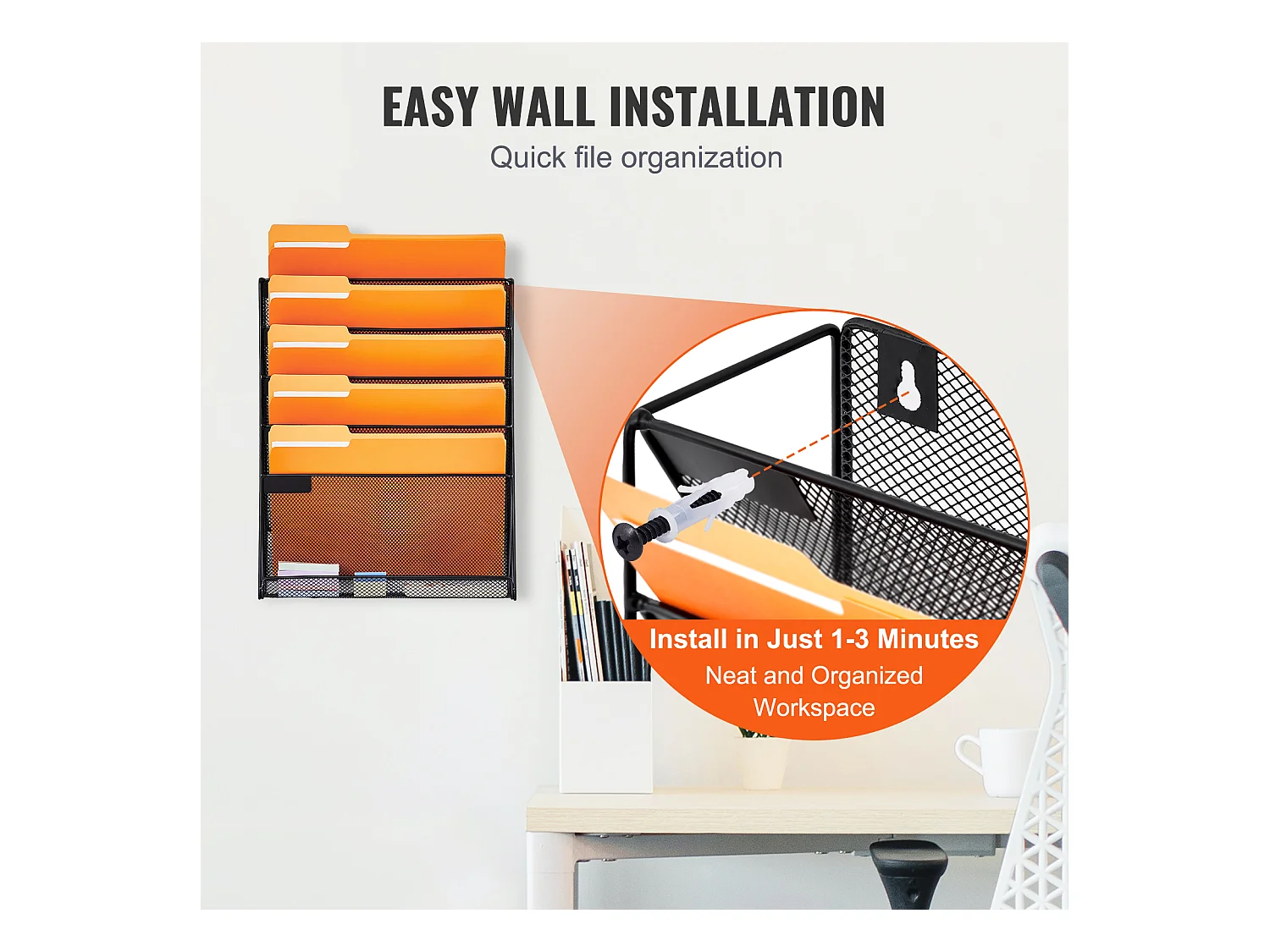 Support Mural SucceBuy pour Dossiers, Support Mural en Maille, 1 Pièce, 6 Poches, pour Bureau/École