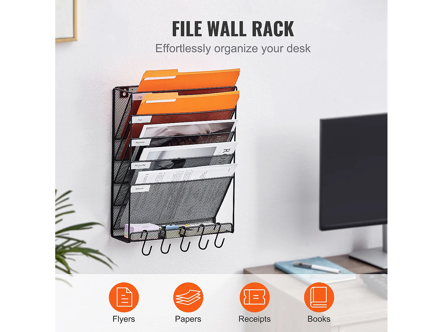 Support Mural SucceBuy pour Dossiers, Support Mural en Maille, 1 Pièce, 6 Poches, pour Bureau/École