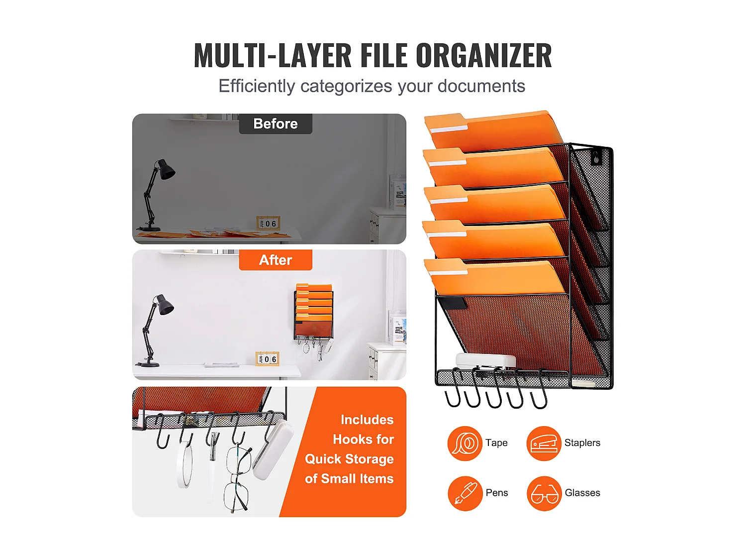 Support Mural SucceBuy pour Dossiers, Support Mural en Maille, 1 Pièce, 6 Poches, pour Bureau/École