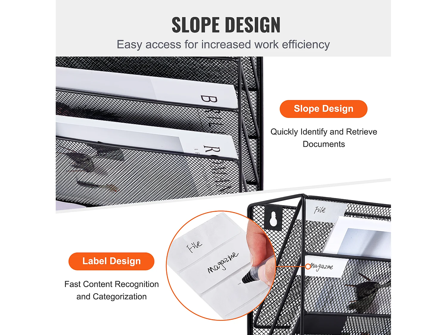 Support Mural SucceBuy pour Dossiers, Support Mural en Maille, 1 Pièce, 6 Poches, pour Bureau/École