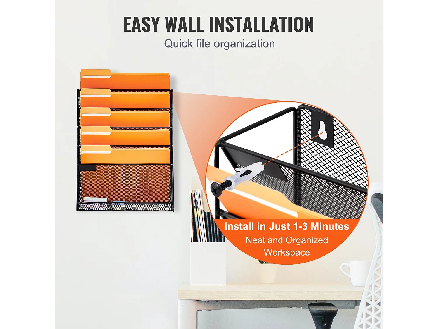 Support Mural SucceBuy pour Dossiers, Support Mural en Maille, 1 Pièce, 6 Poches, pour Bureau/École