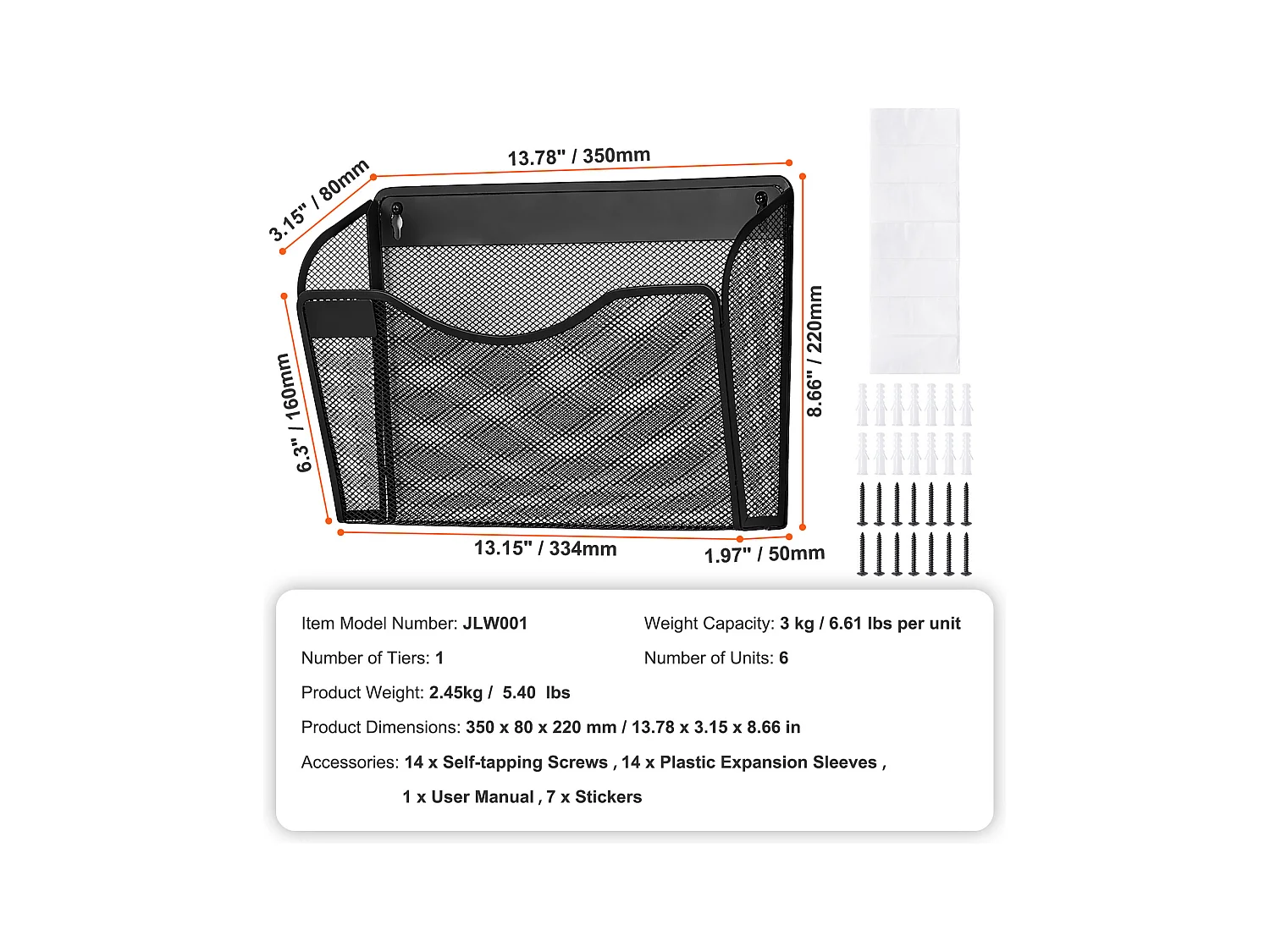 Suporte Mural SucceBuy Portaarquivos Mural, Portaarquivos em Malha, 6 Peças 1 Bolsa, para Escritório e Escola