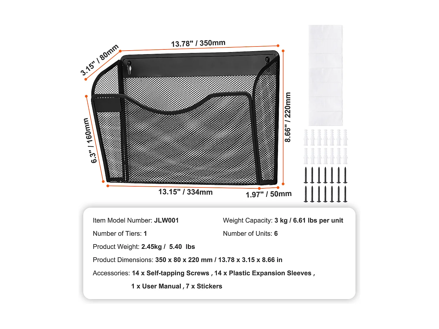 Support Mural SucceBuy Porte-Fichiers Mural, Porte-Fichiers en Maille, 6 Pièces 1 Poche, pour Bureau et École