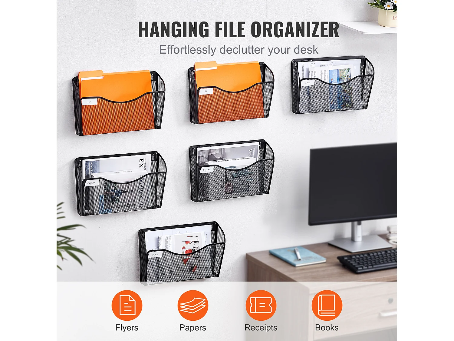 Support Mural SucceBuy Porte-Fichiers Mural, Porte-Fichiers en Maille, 6 Pièces 1 Poche, pour Bureau et École