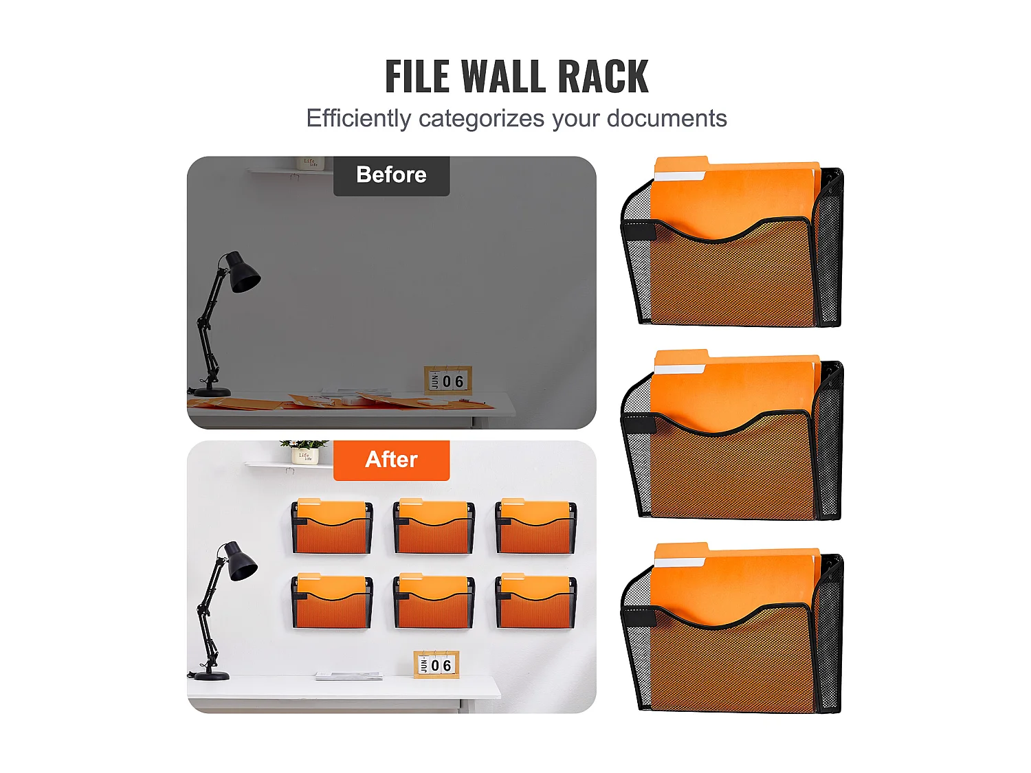 Support Mural SucceBuy Porte-Fichiers Mural, Porte-Fichiers en Maille, 6 Pièces 1 Poche, pour Bureau et École