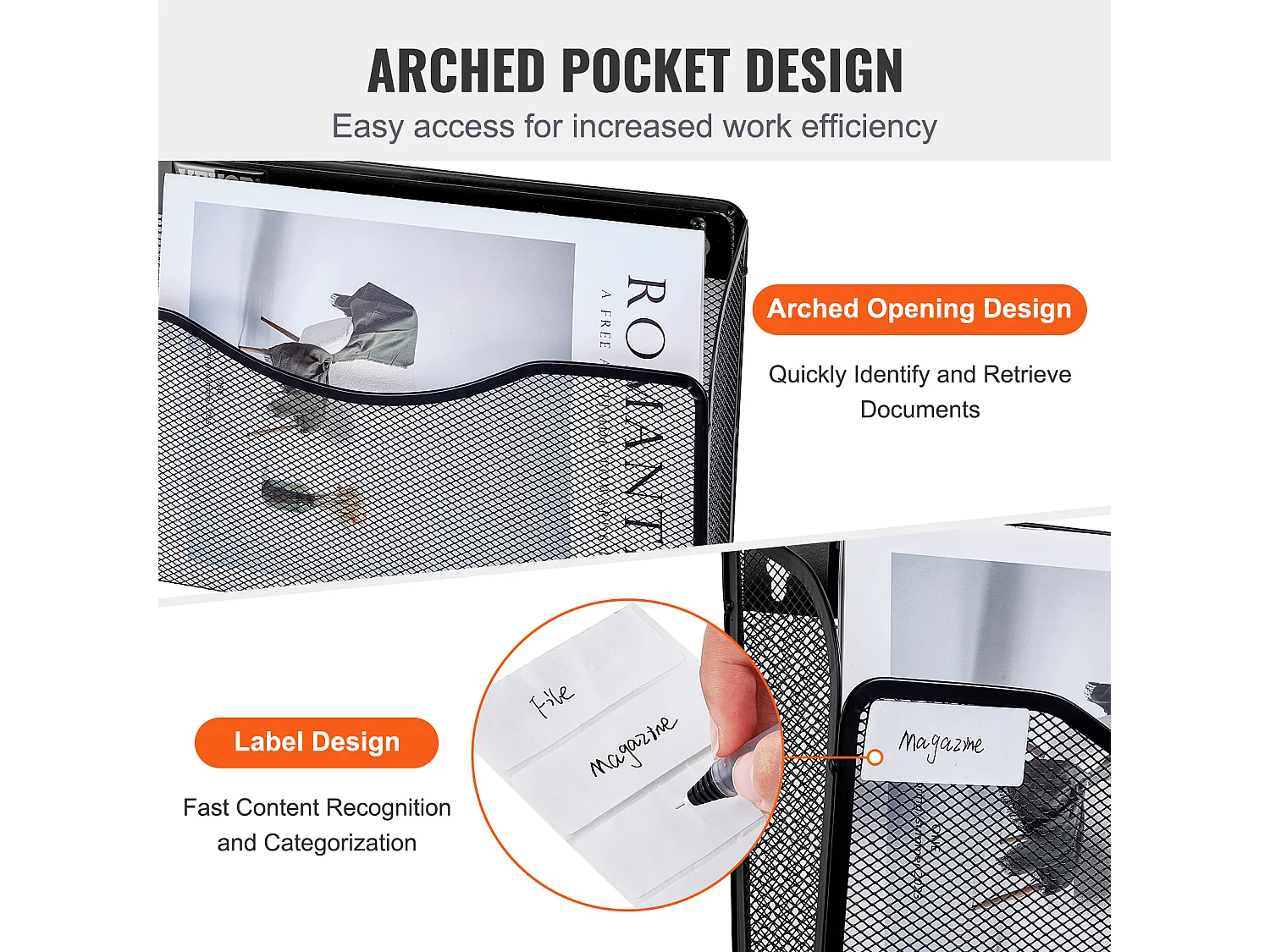 Support Mural SucceBuy Porte-Fichiers Mural, Porte-Fichiers en Maille, 6 Pièces 1 Poche, pour Bureau et École