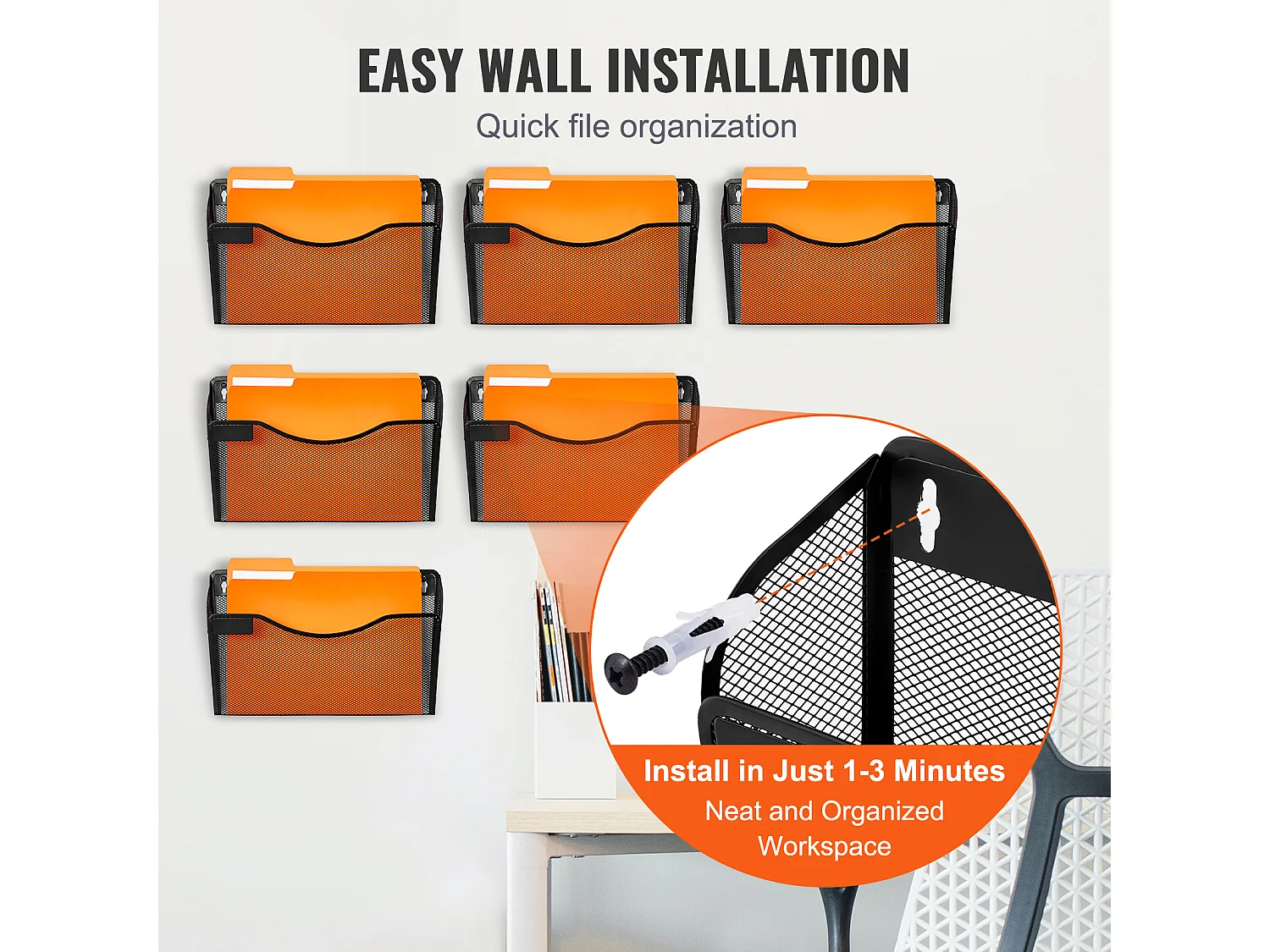 Support Mural SucceBuy Porte-Fichiers Mural, Porte-Fichiers en Maille, 6 Pièces 1 Poche, pour Bureau et École