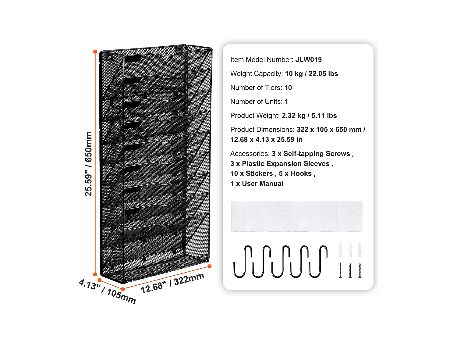 Wandhalter SucceBuy File Wall Shelf Mesh Wall File Holder 1 Stück 10 Beutel für Büro und Schule