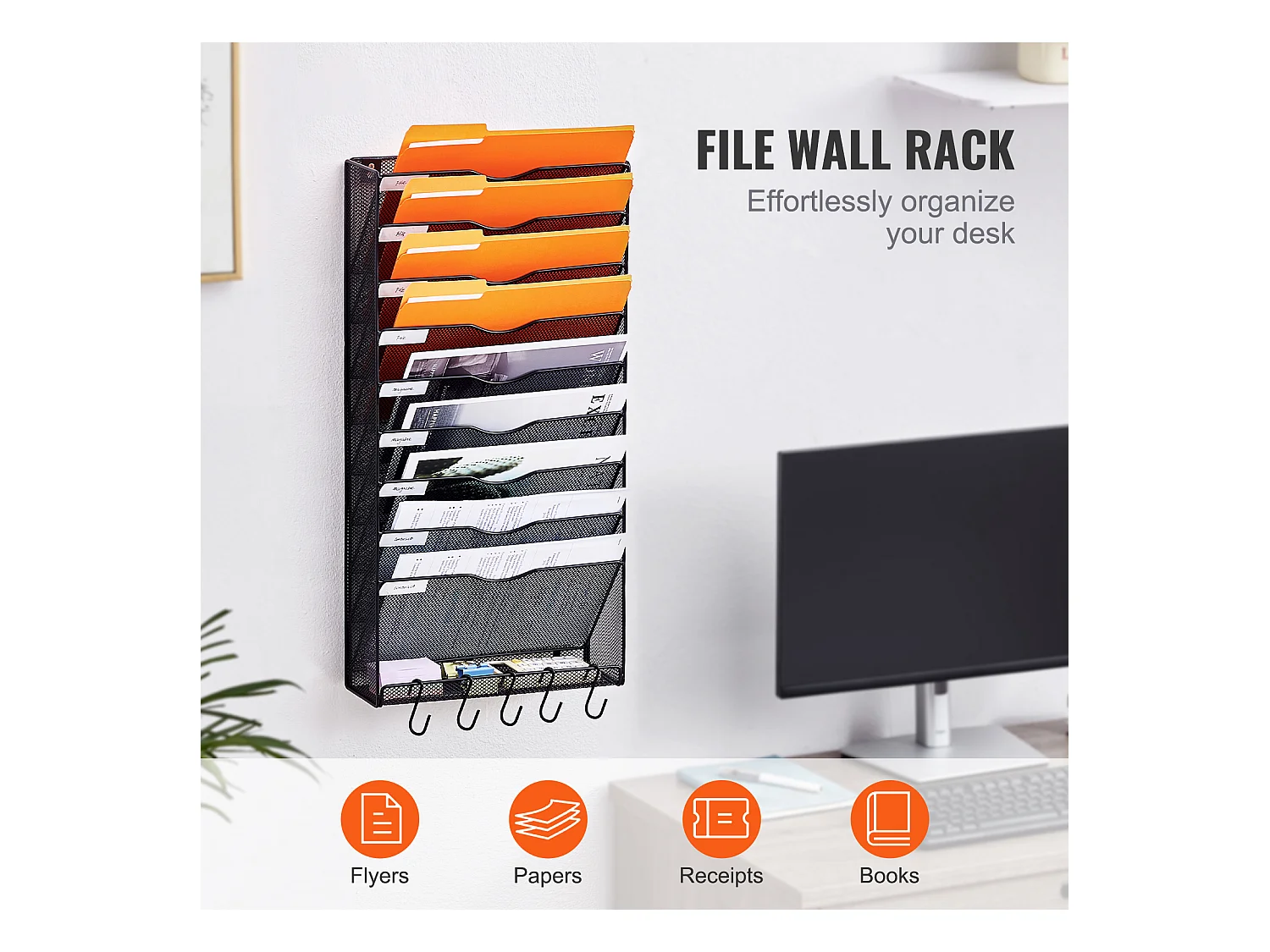 Wandhalter SucceBuy File Wall Shelf Mesh Wall File Holder 1 Stück 10 Beutel für Büro und Schule