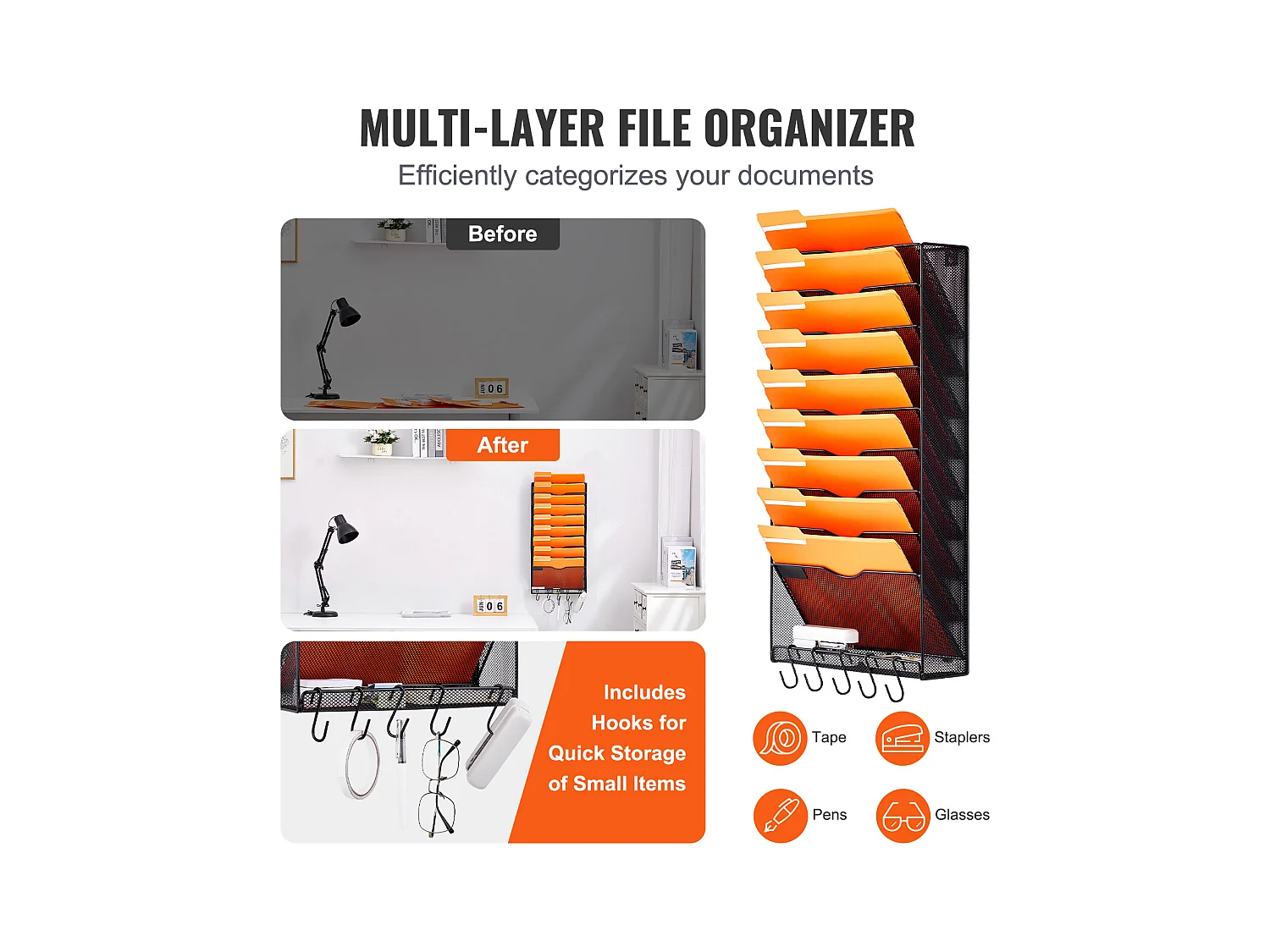 Wandhalter SucceBuy File Wall Shelf Mesh Wall File Holder 1 Stück 10 Beutel für Büro und Schule