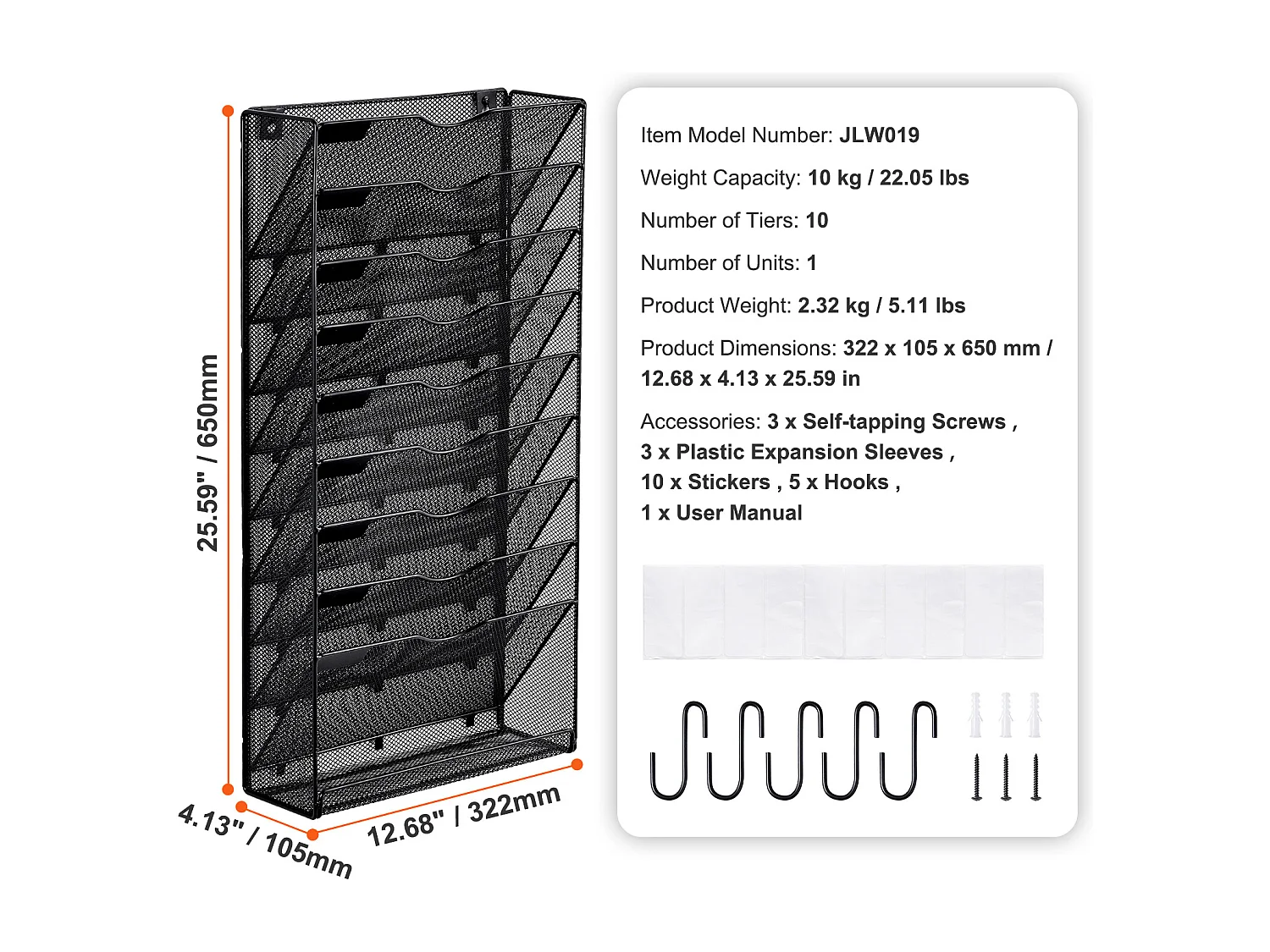 Supporto Murale SucceBuy File Wall Shelf Mesh Wall File Holder 1 Pezzo 10 Tasche per Ufficio e Scuola