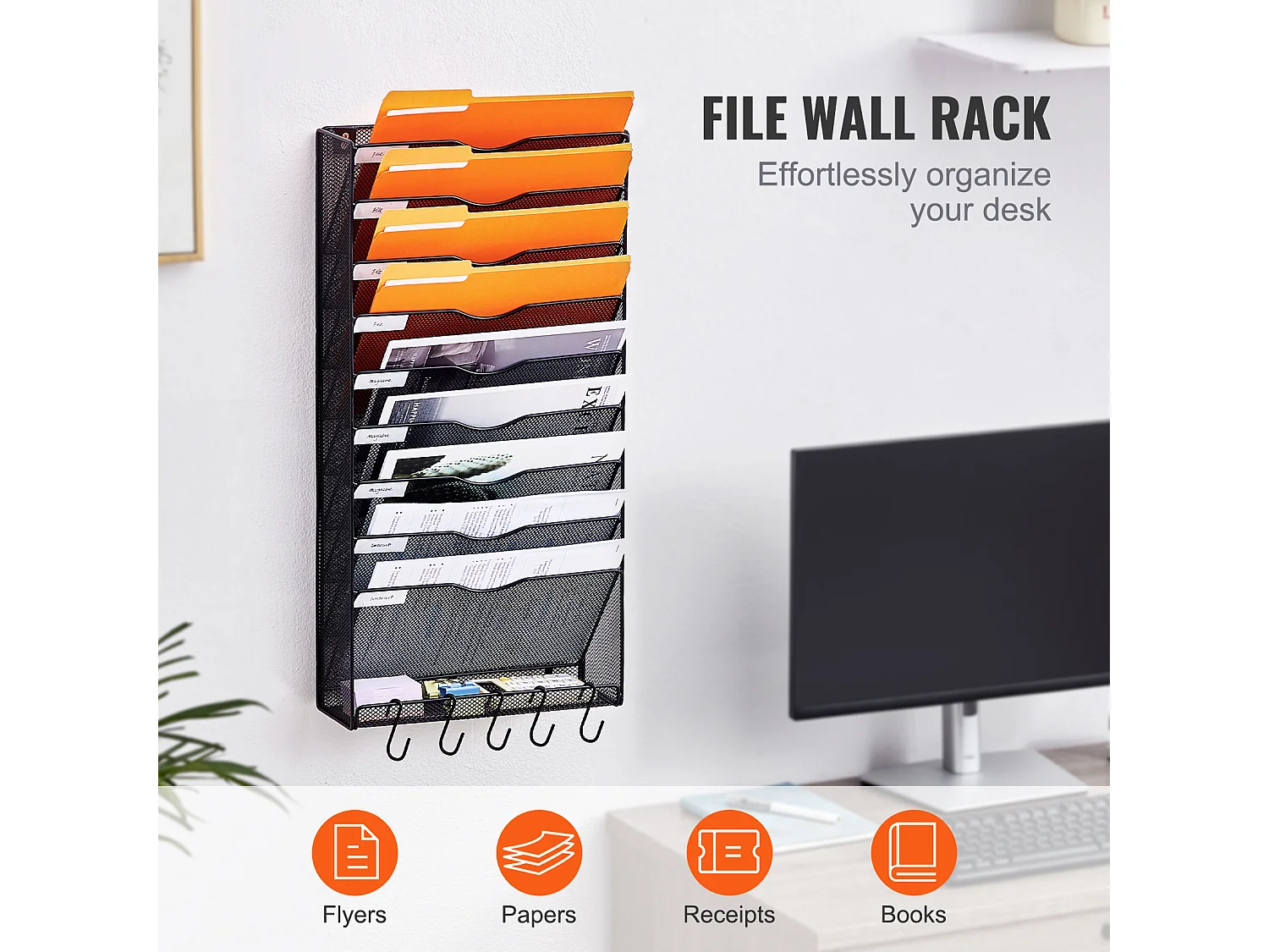 Supporto Murale SucceBuy File Wall Shelf Mesh Wall File Holder 1 Pezzo 10 Tasche per Ufficio e Scuola