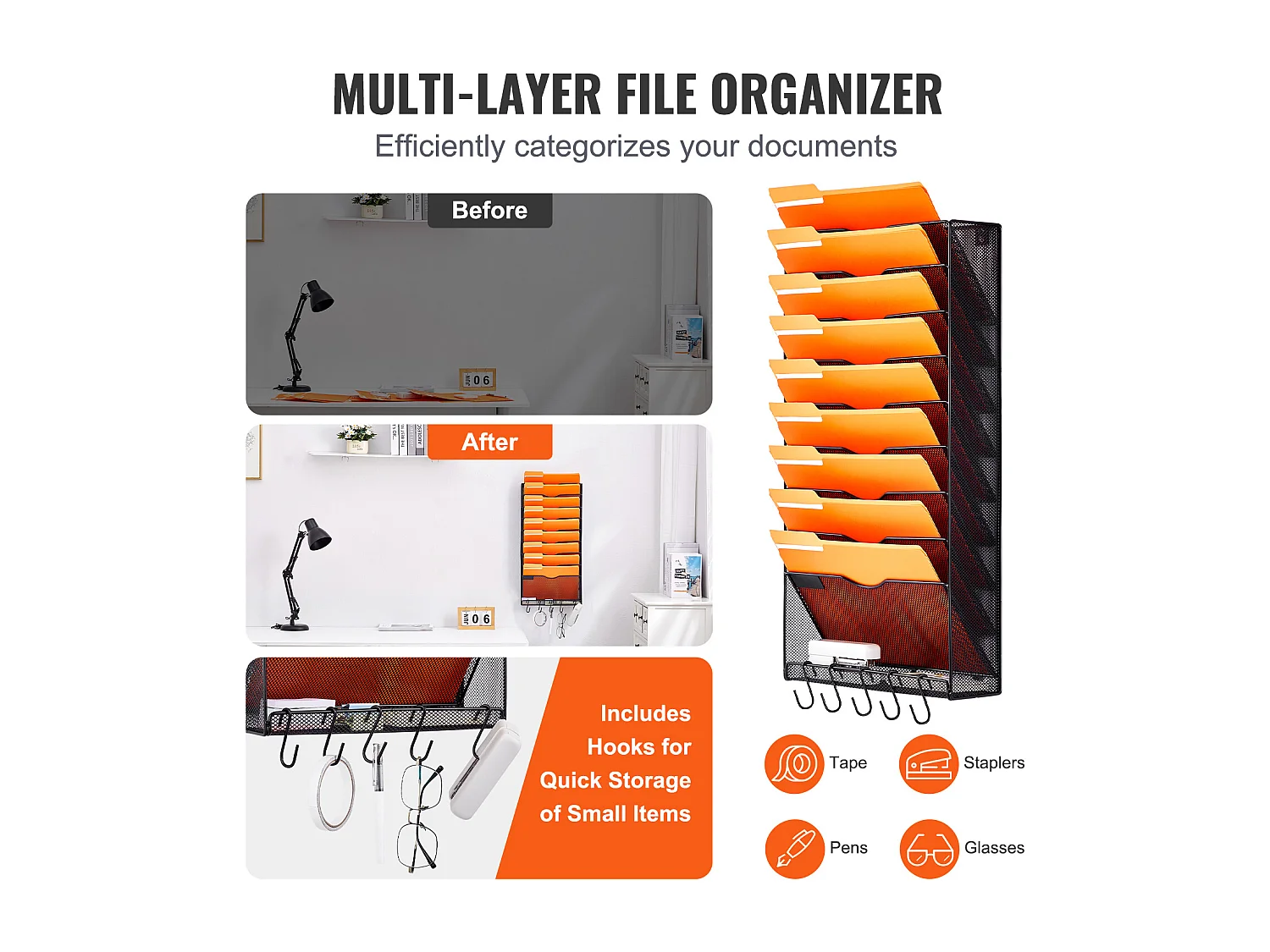 Supporto Murale SucceBuy File Wall Shelf Mesh Wall File Holder 1 Pezzo 10 Tasche per Ufficio e Scuola