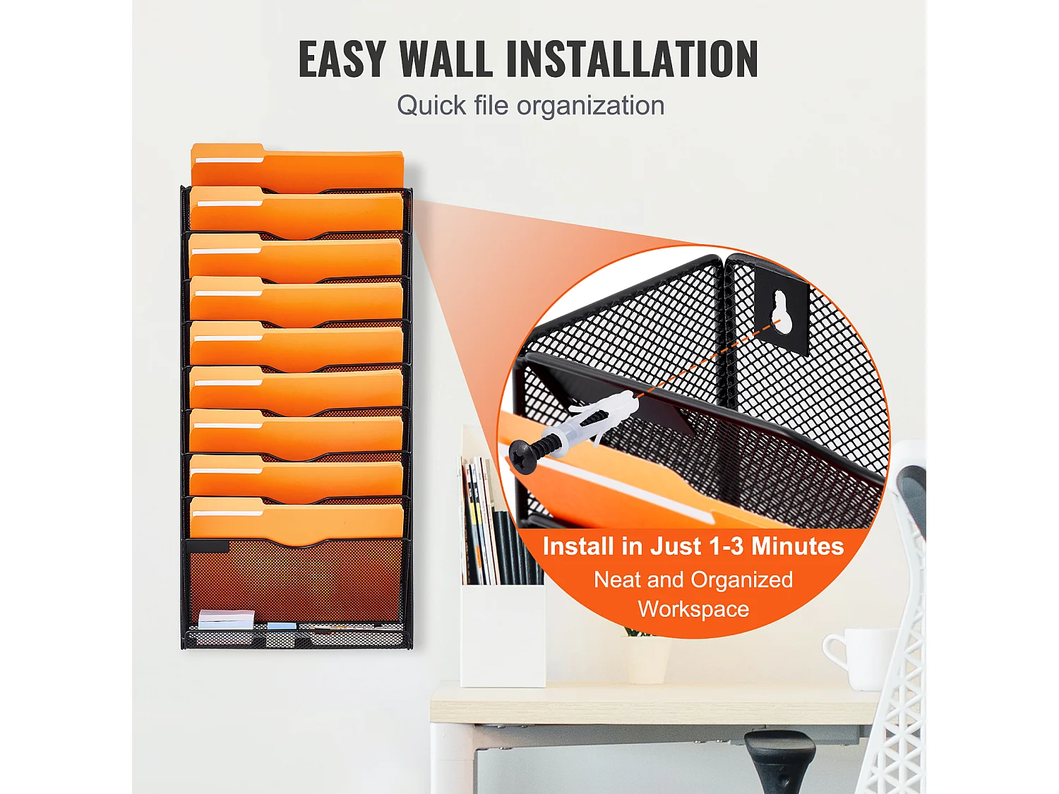 Supporto Murale SucceBuy File Wall Shelf Mesh Wall File Holder 1 Pezzo 10 Tasche per Ufficio e Scuola