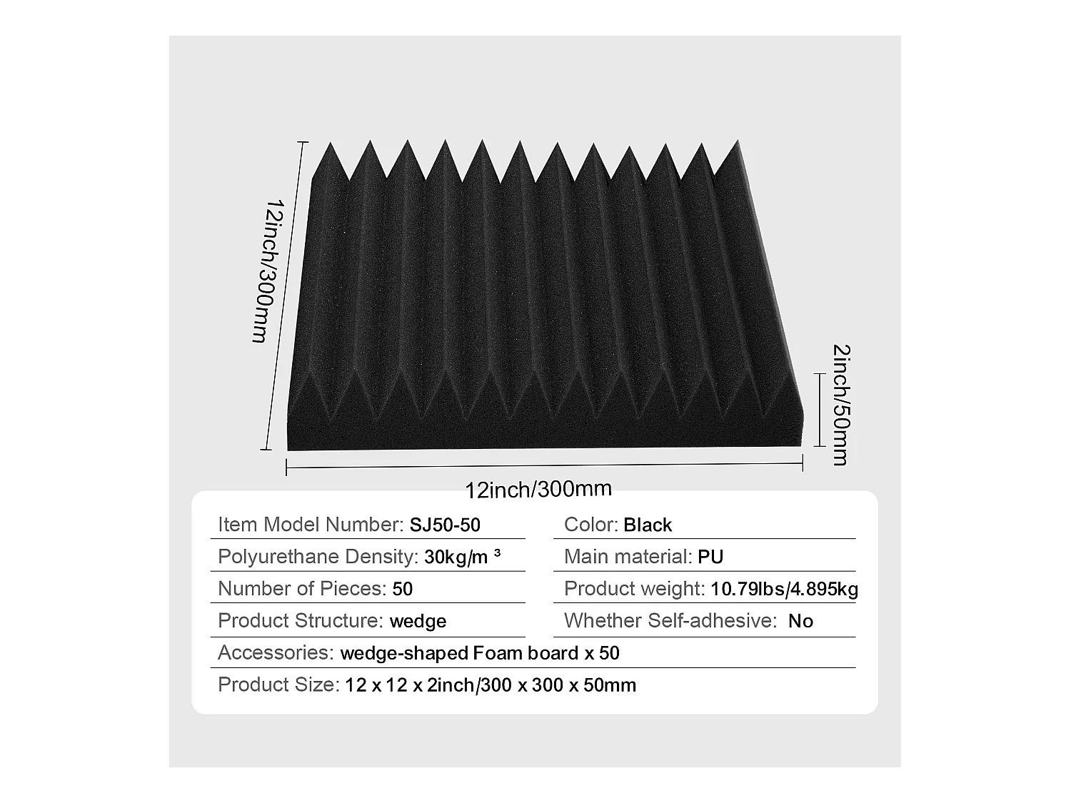 Panneaux en Mousse Acoustique SucceBuy Panneaux en Mousse Acoustique, Lot de 50, 30.48 x 30.48 x 5.08 cm pour Murs et Plafonds de Studio