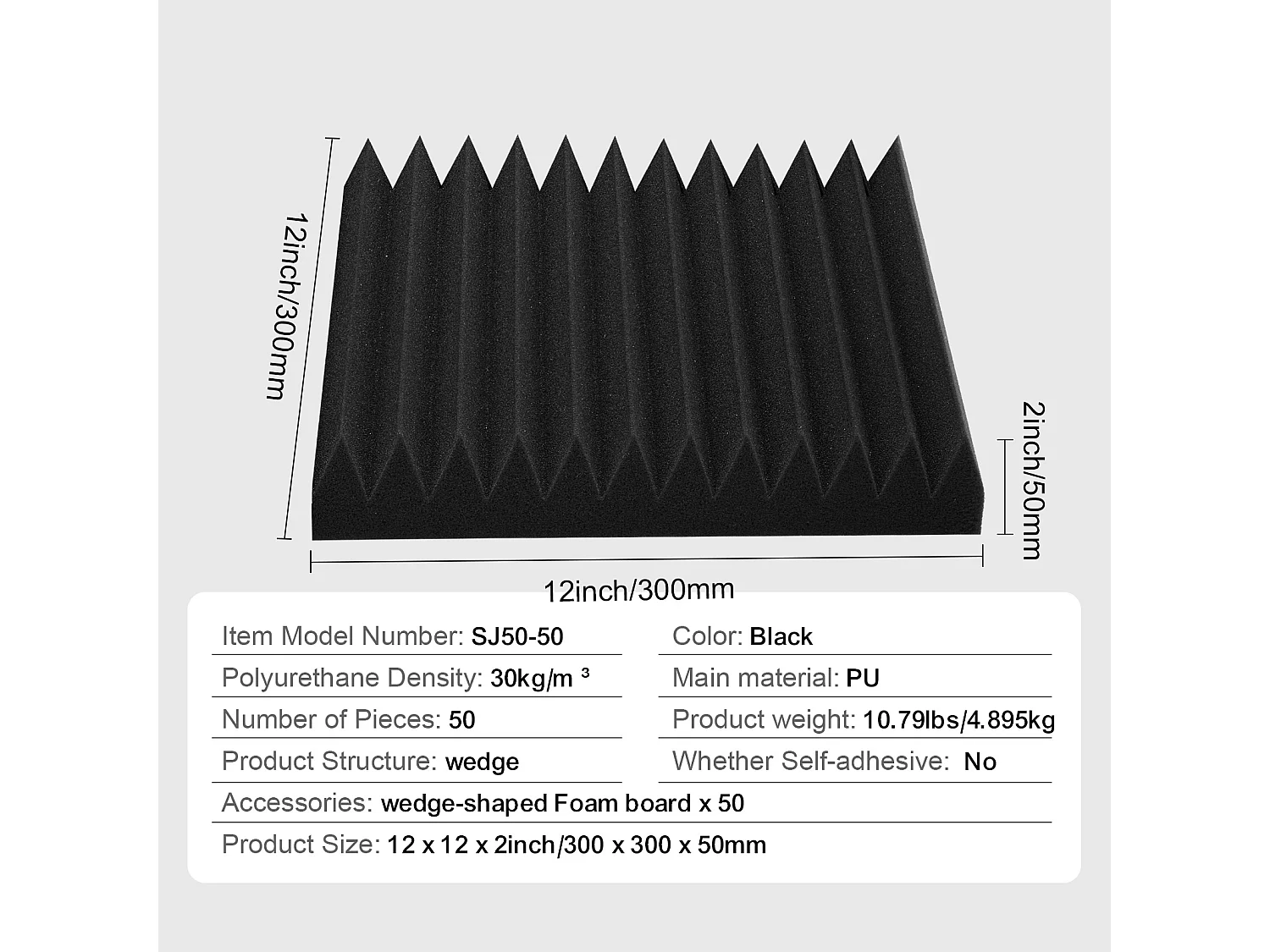 Panneaux en Mousse Acoustique SucceBuy Panneaux en Mousse Acoustique, Lot de 50, 30.48 x 30.48 x 5.08 cm pour Murs et Plafonds de Studio