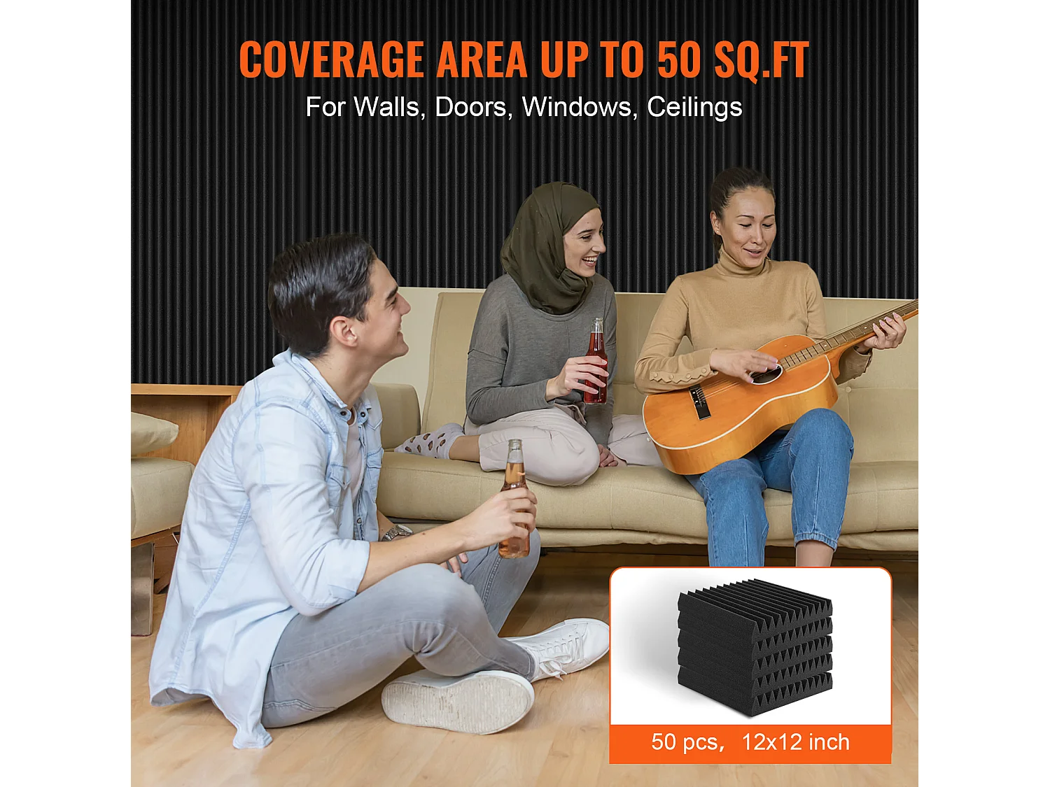 Panneaux en Mousse Acoustique SucceBuy Panneaux en Mousse Acoustique, Lot de 50, 30.48 x 30.48 x 5.08 cm pour Murs et Plafonds de Studio